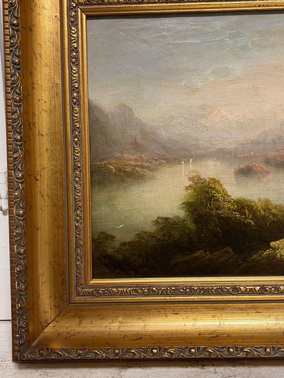 Early Victorian Scottish Highlands Loch Landscape Figures Admiring View 19th Oil photo furniture