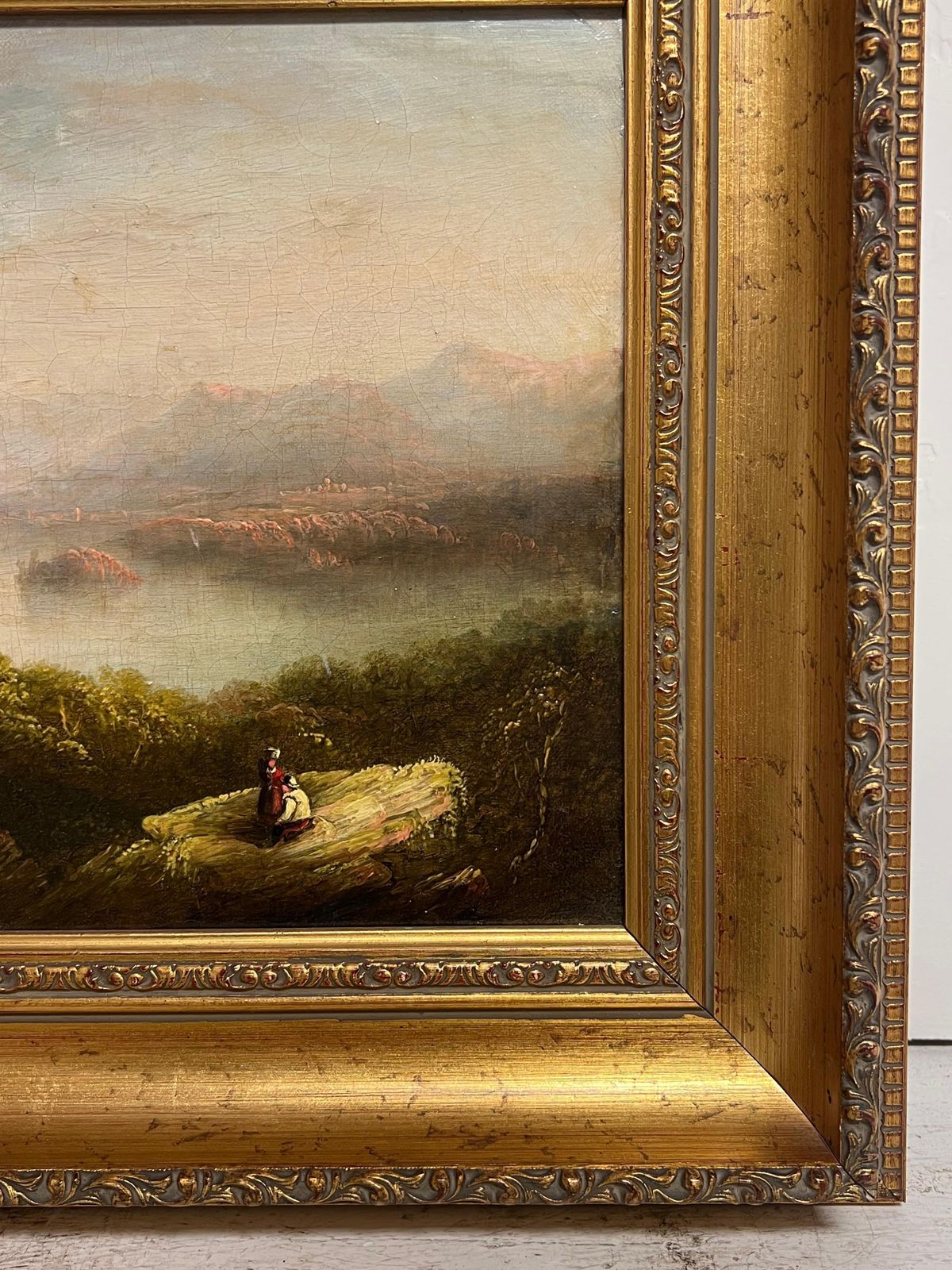 Early Victorian Scottish Highlands Loch Landscape Figures Admiring View 19th Oil photo vinterior