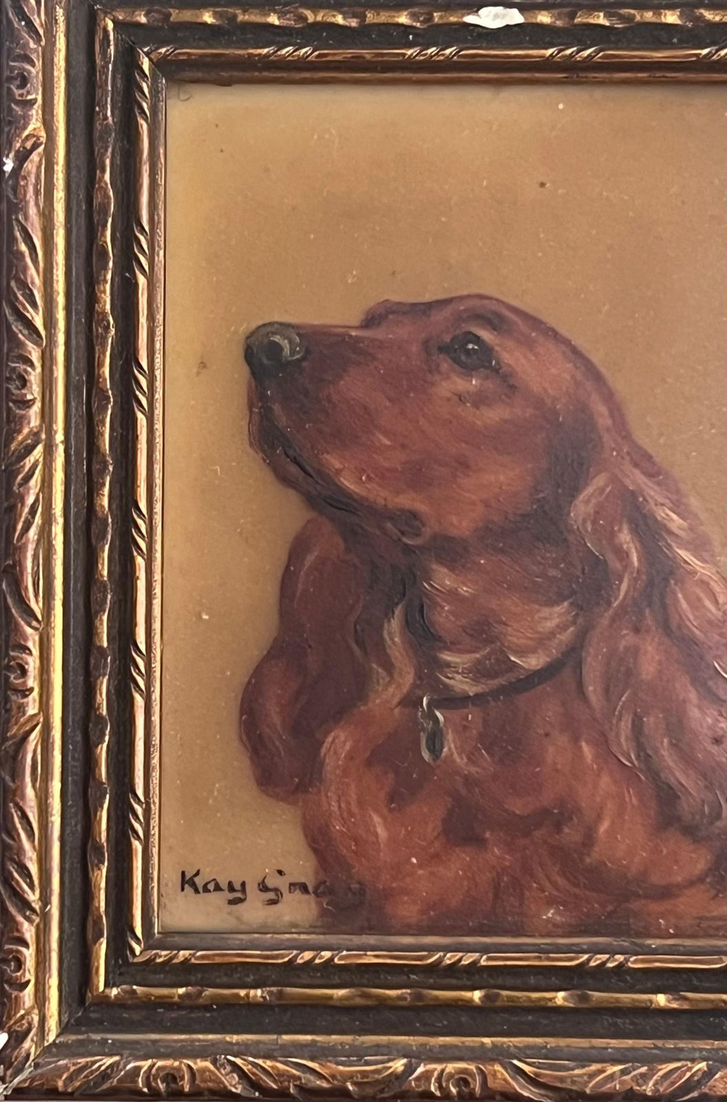 English Schoolvintagte English Miniature Painting Portrait Of Spaniel Dog photo for sale
