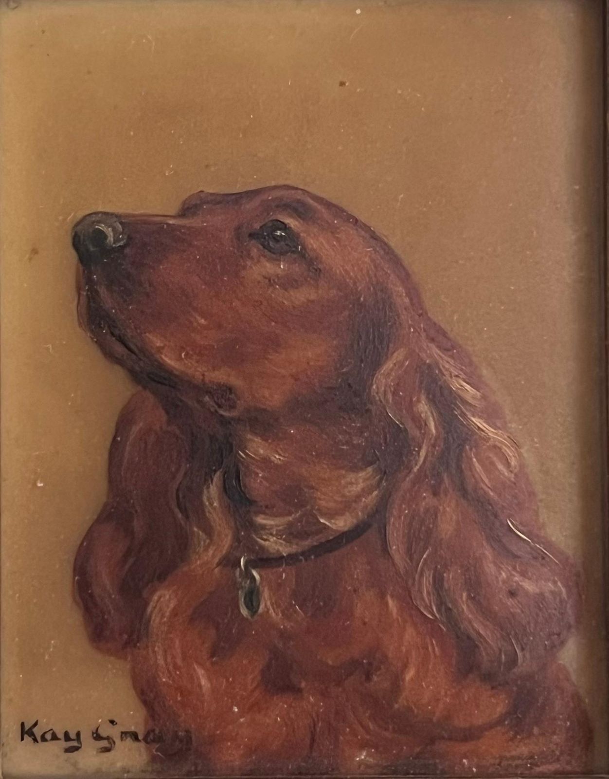 English Schoolvintagte English Miniature Painting Portrait Of Spaniel Dog photo Art