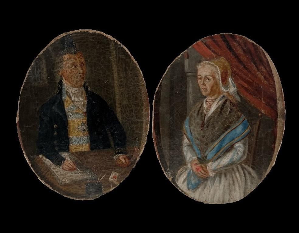 English Georgianfine Antique Pair 18th Century English Portraits Of Husband & Wife Oval Oils X 21780's