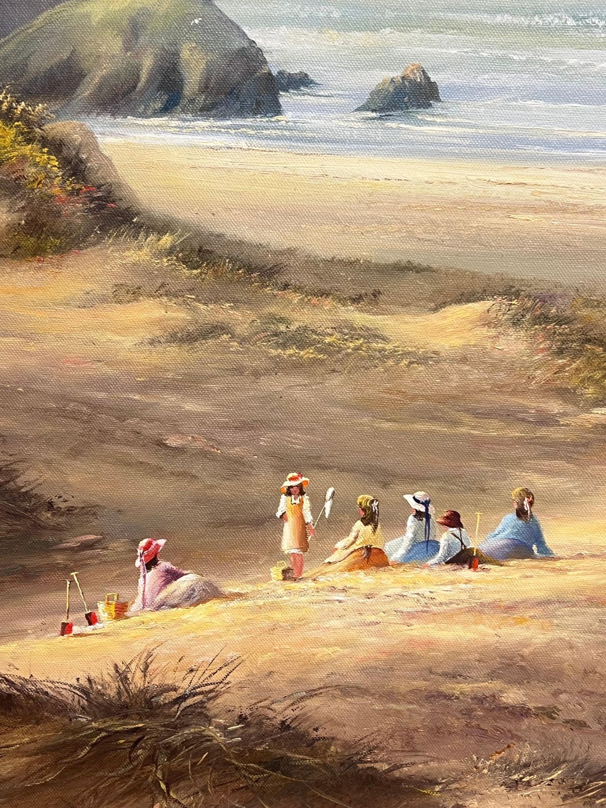 Edward Dyerlarge 20th Century British Traditional Oil Painting Children On Cornish Beach photo for sale