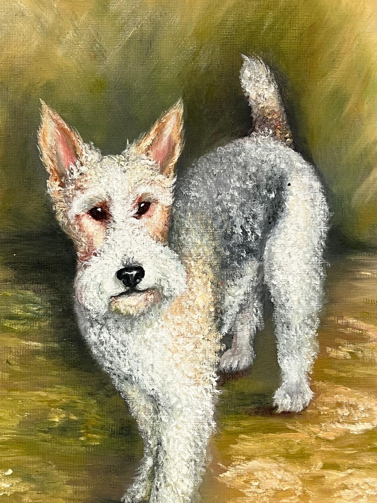 Pam Pollardvintage English Signed Oil Painting Fox Terrier Dog Portrait1981 photo vintage