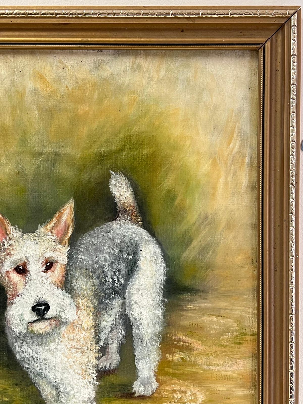 photo furniture Pam Pollardvintage English Signed Oil Painting Fox Terrier Dog Portrait1981