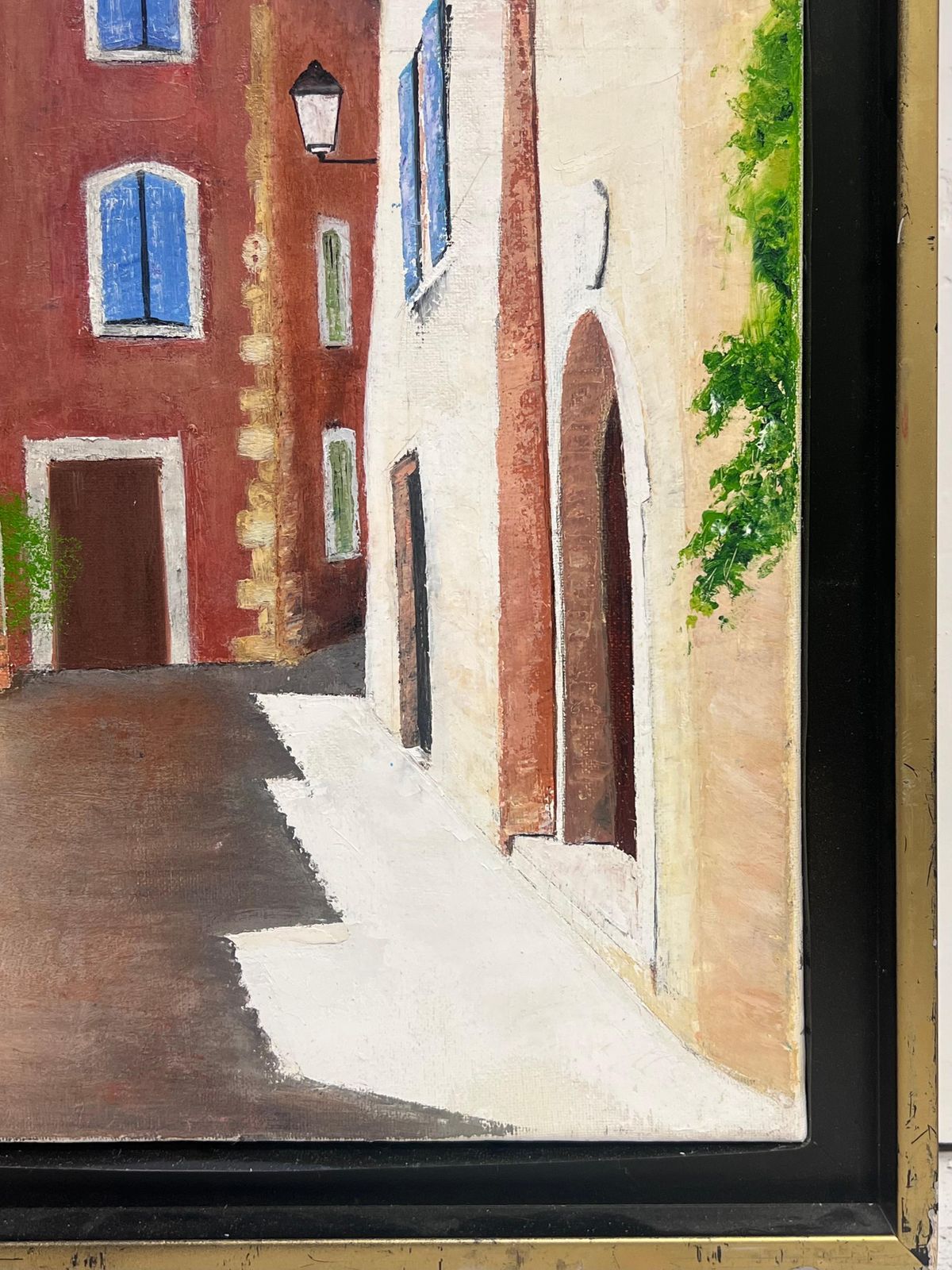 Del Biancovintage Spanish Signed Oil Painting Old Town Back Streets Dappled Light photo furniture