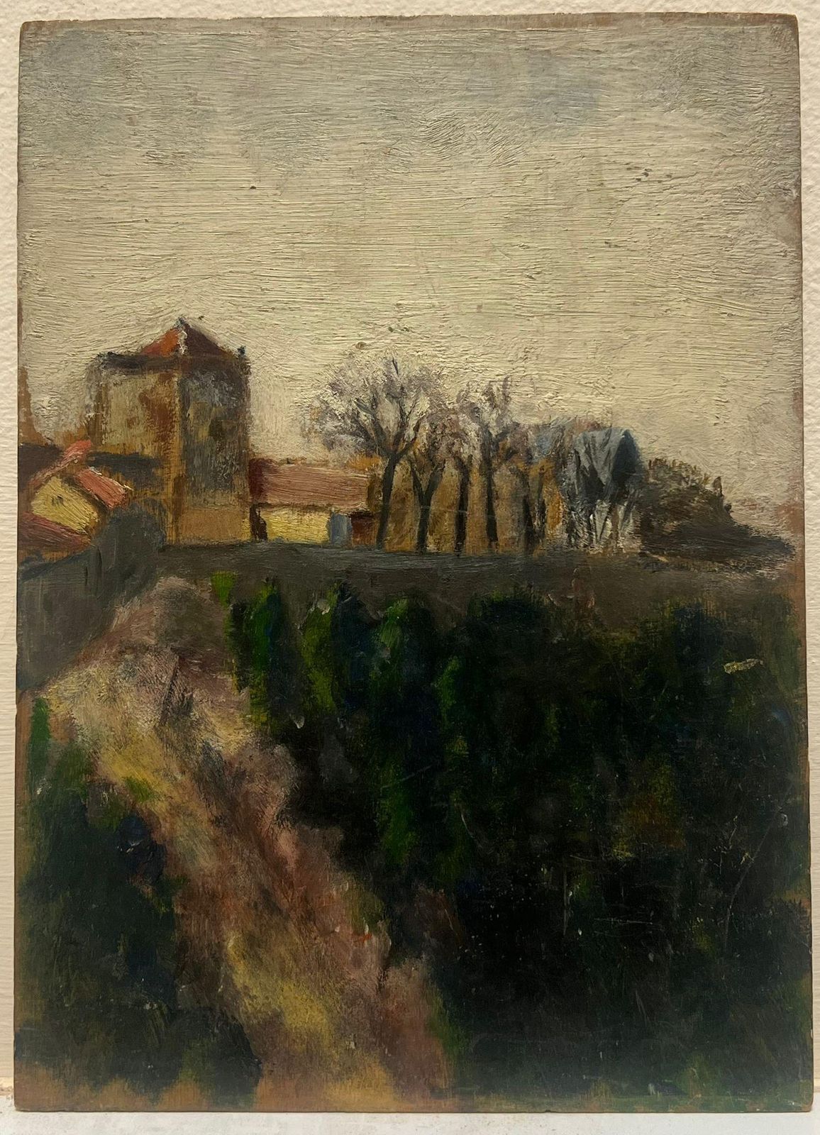 Jean Dreyfus Stern (1890 1972)quiet Village Shadows Moody Landscape Trees Building 1930's French Oil Paintingmid 20th Century photo furniture