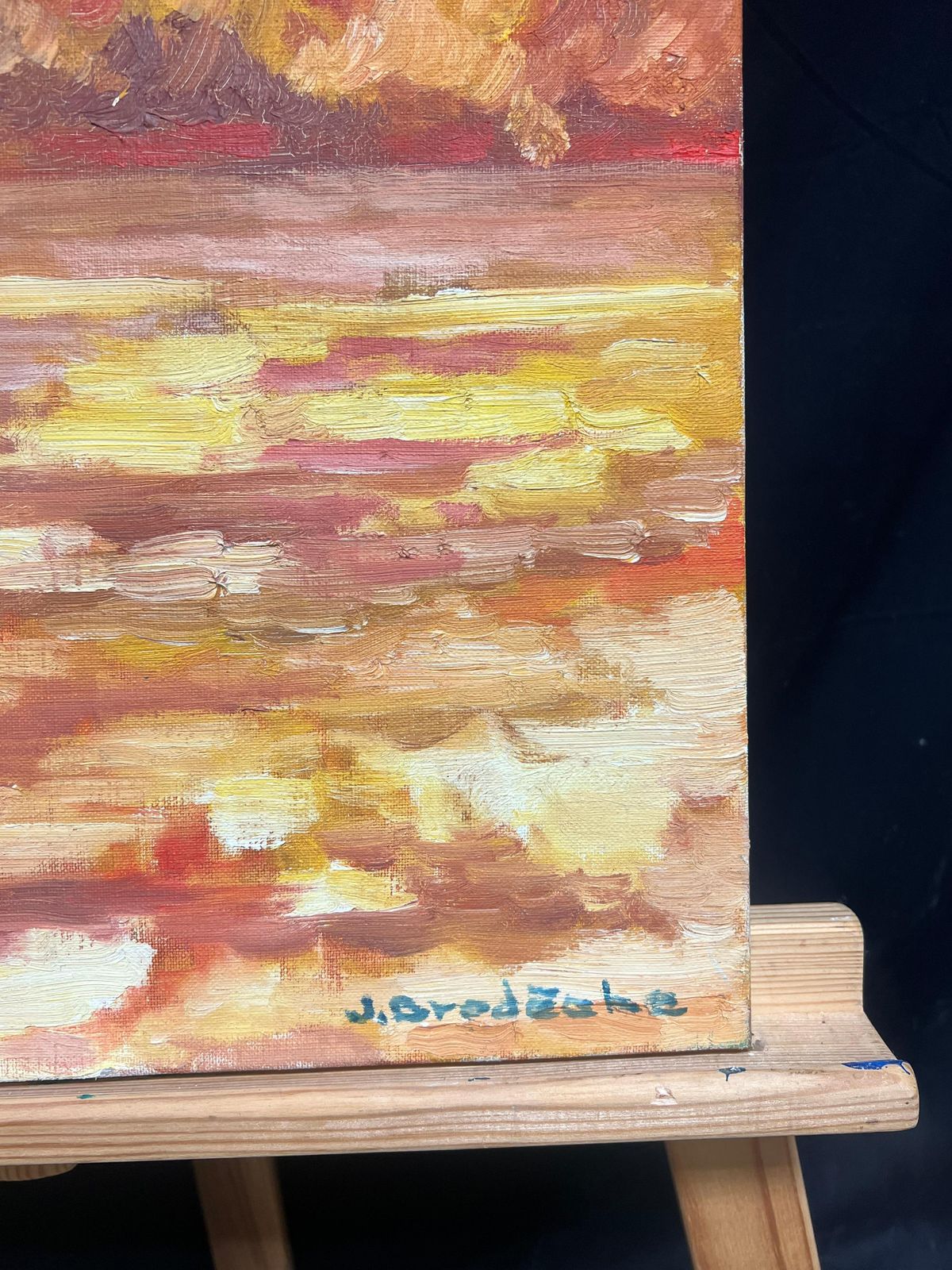 French Schoolvibrant Sunset Over Water Red Orange Yellow Impressionist Oil Painting 1970's1970's photo Art