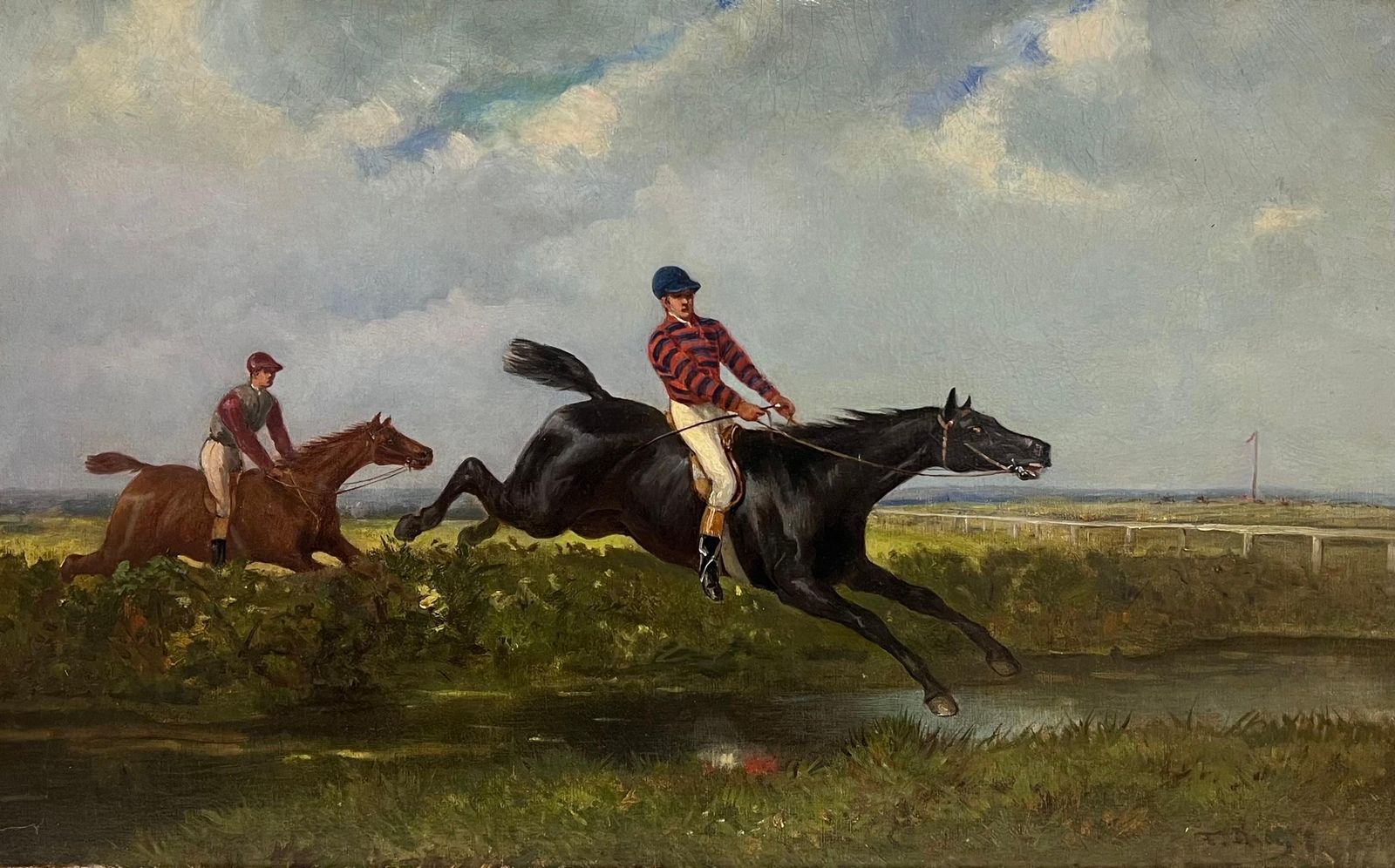 Francois Duyk (Belgian, 19th 20th Century)fine 19th Century Belgian Horse Racing Sporting Art Oil Painting Riders & Horses photo furniture