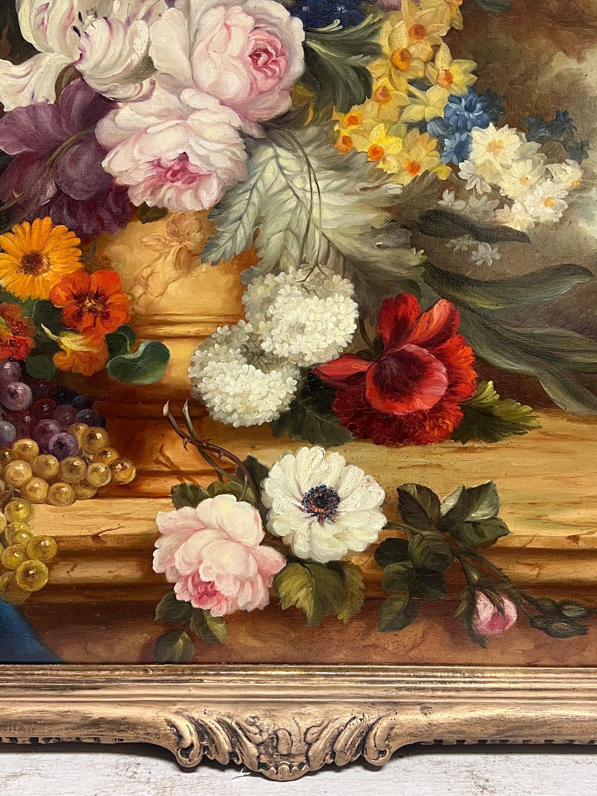 Huge Antique Classical French Still Life Floral Display Oil Painting Framed photo Art