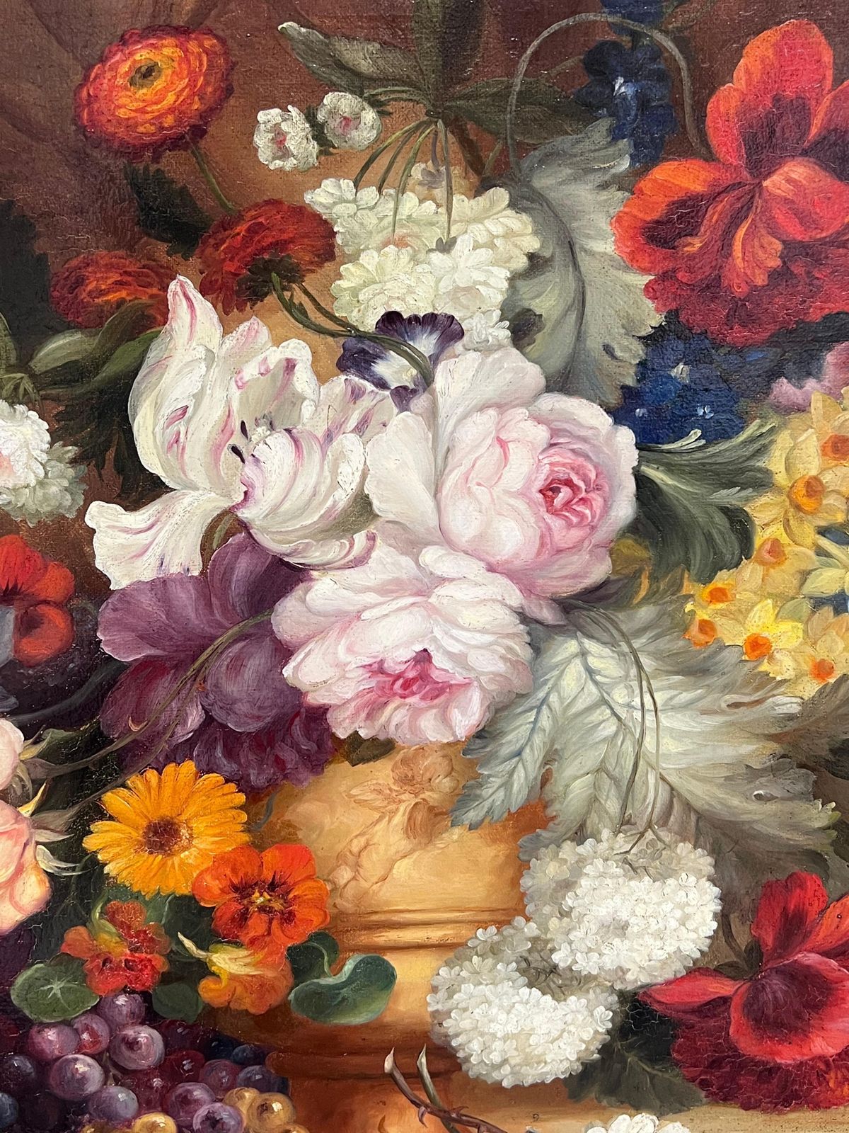 Art Huge Antique Classical French Still Life Floral Display Oil Painting Framed photo