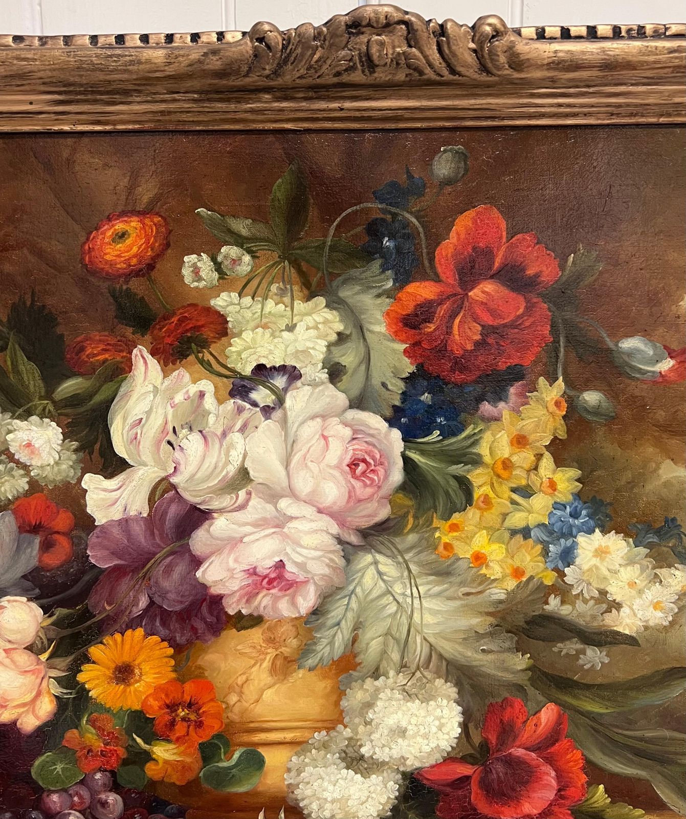 2460.0 Huge Antique Classical French Still Life Floral Display Oil Painting Framed photo
