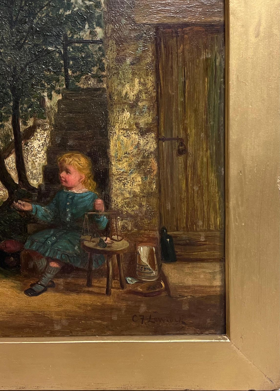 Charles Frederick Lowcocksigned Victorian British Oil Painting Children Playing Rural Village Cottage photo Art