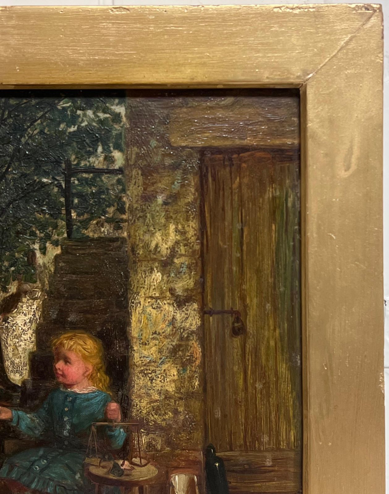 Charles Frederick Lowcocksigned Victorian British Oil Painting Children Playing Rural Village Cottage photo 1272.0