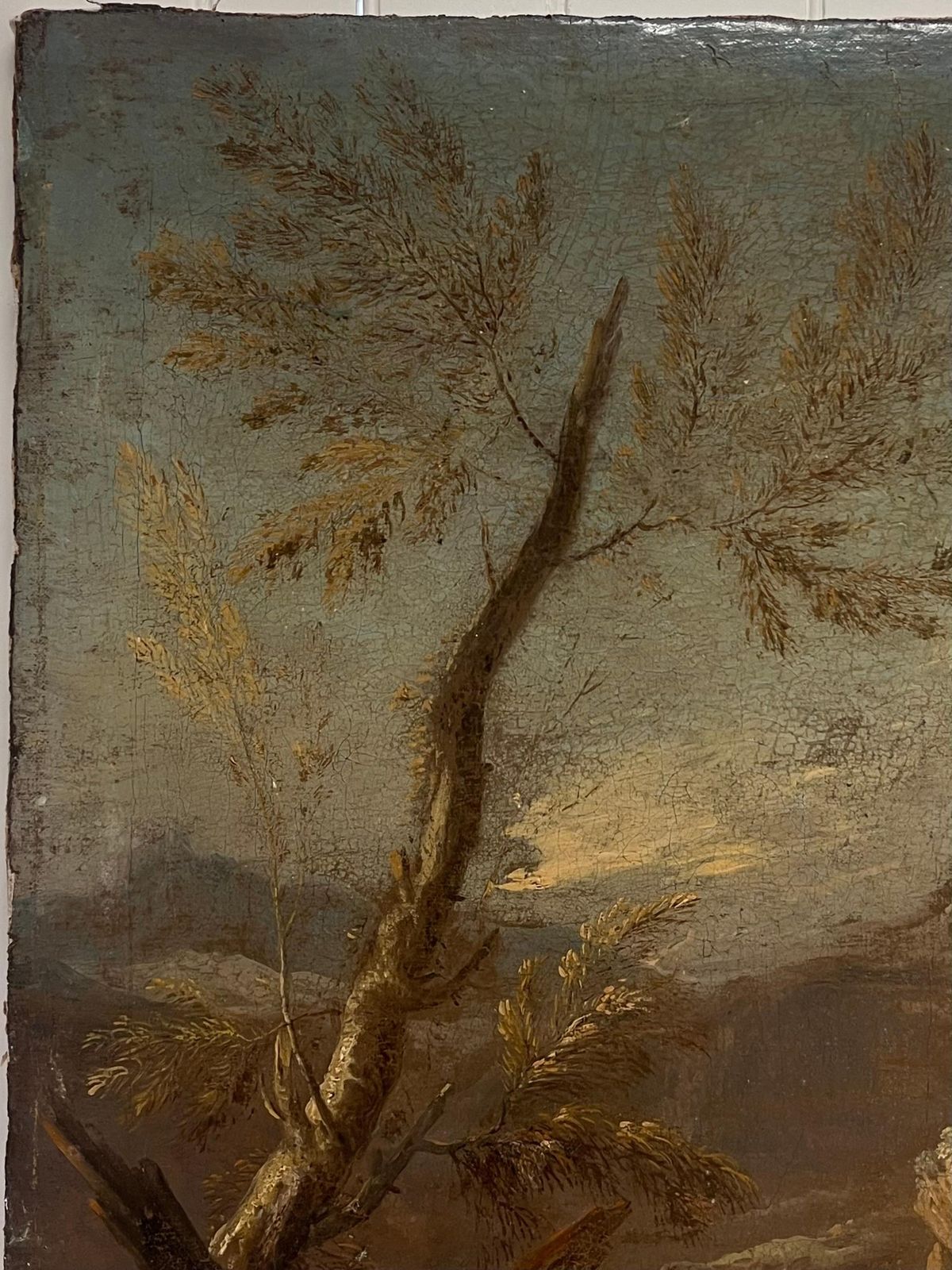 Fine 17th Century German Old Master Oil Painting Figures Rocky Gorge Landscape photo vintage