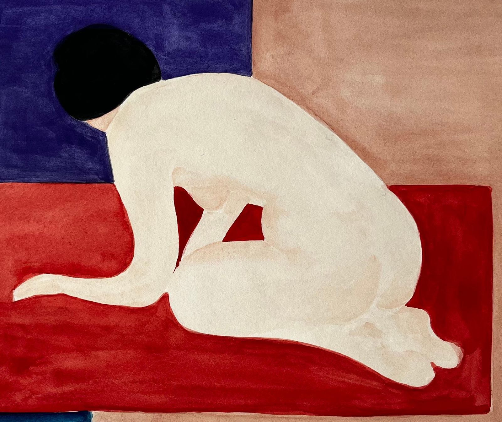 Seated Nude With Geometric Planes French Modernist Gouache By Guy Nicod photo buy