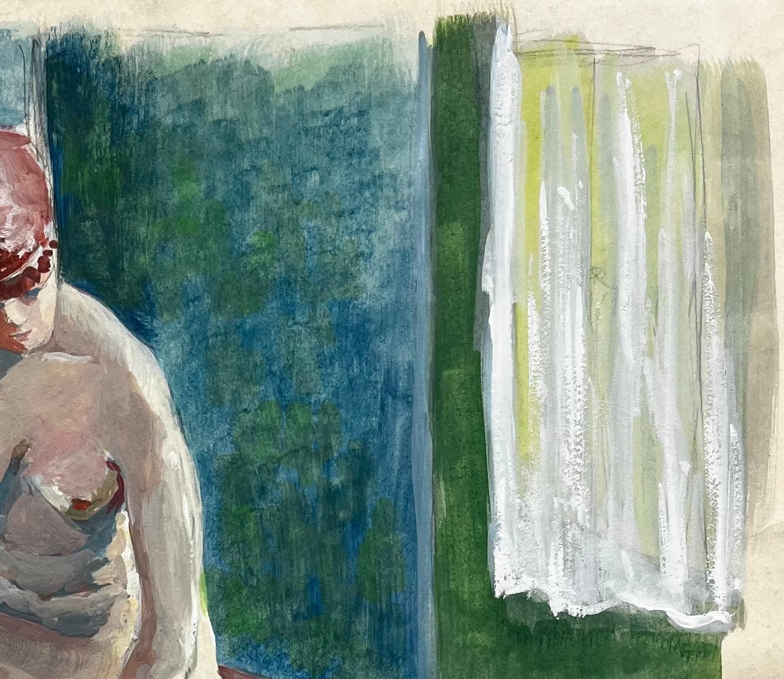 Nude Woman Bathing French Modernist Figurative Gouache By Guy Nicod photo Art