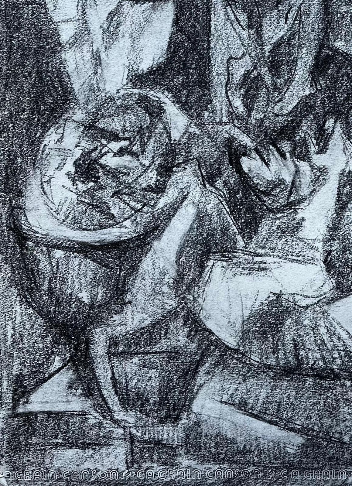 Guy Nicodmodernist Figurative Study With Seated Figures French Charcoal Drawing photo vinterior