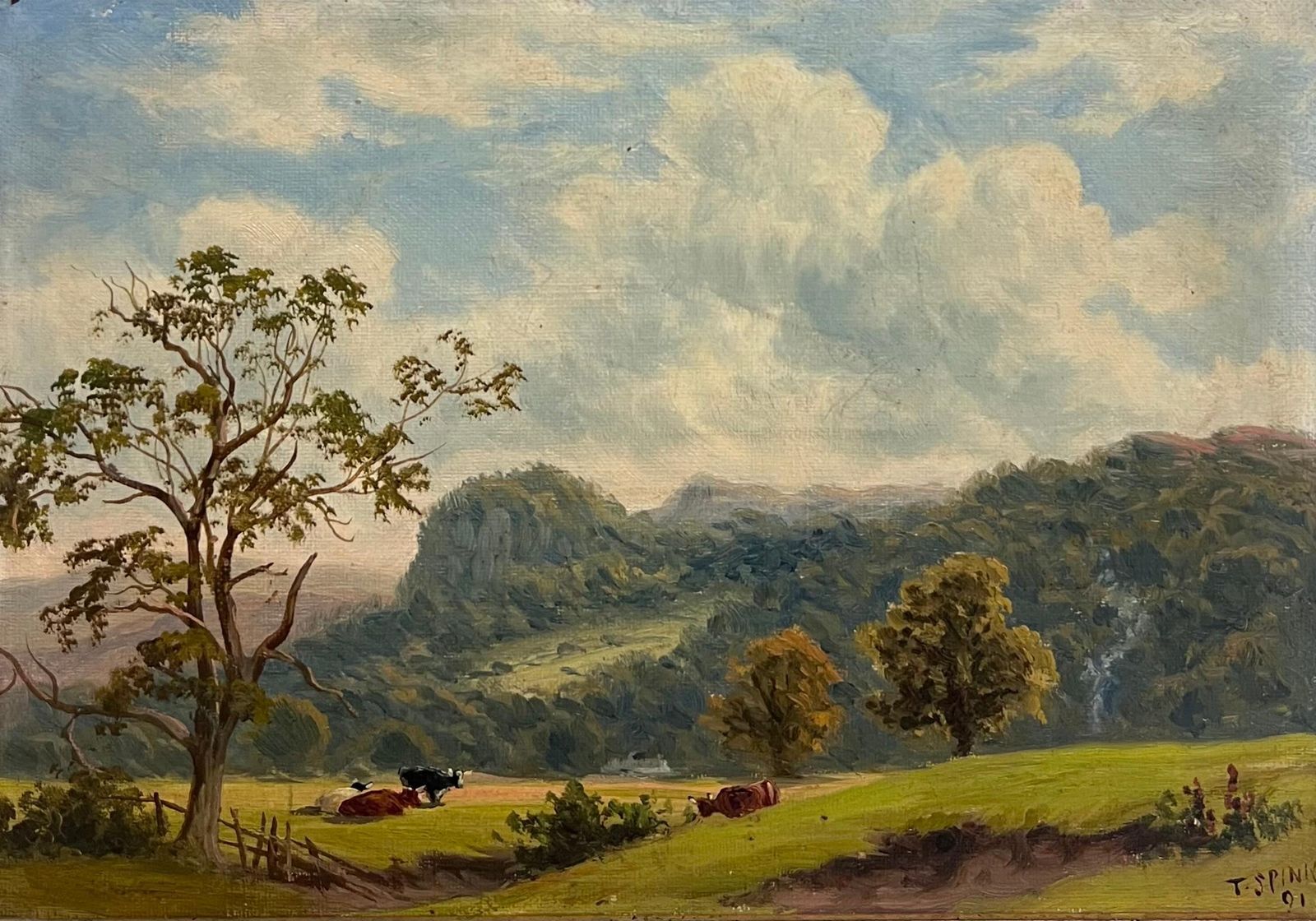 Thomas Spinksfine Victorian English Oil Painting Tranquil Pastoral Landscape With Cattle 18911891 photo furniture