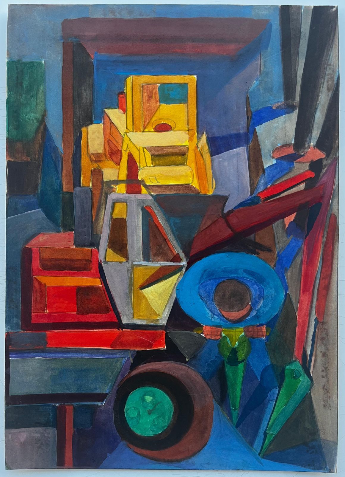 Guy Nicodcubist Abstract Composition French Modernist Gouache Painting photo furniture
