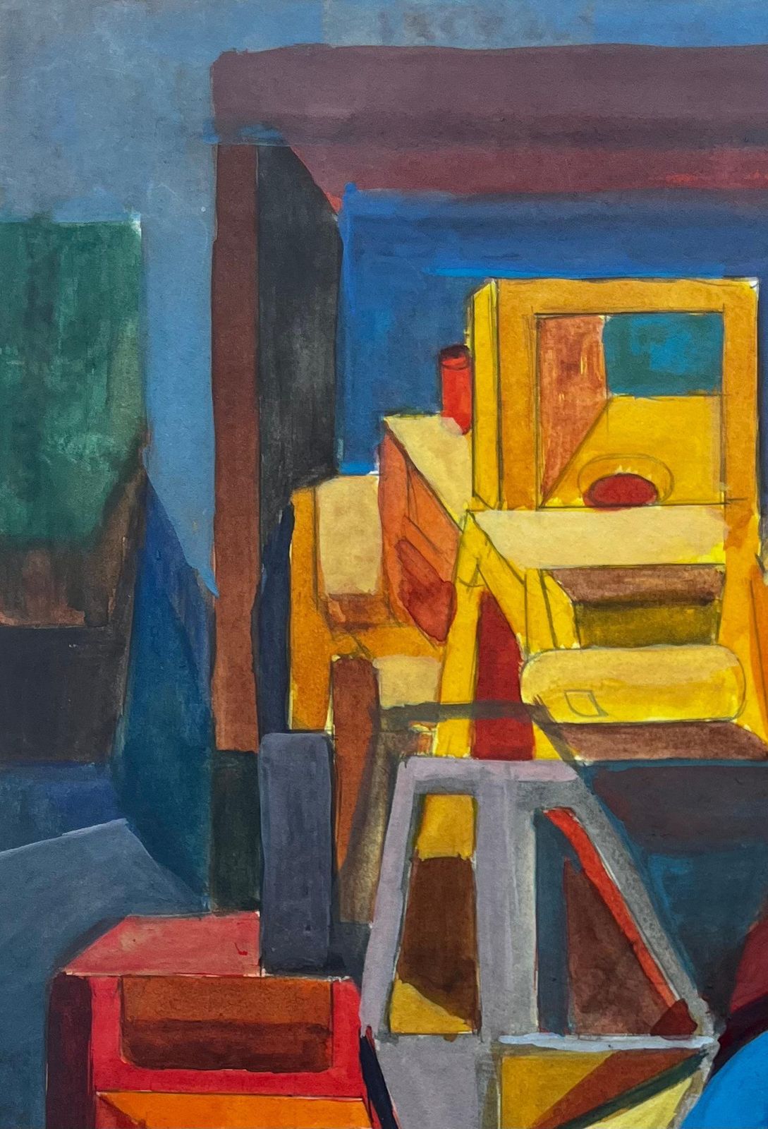Guy Nicodcubist Abstract Composition French Modernist Gouache Painting photo vinterior