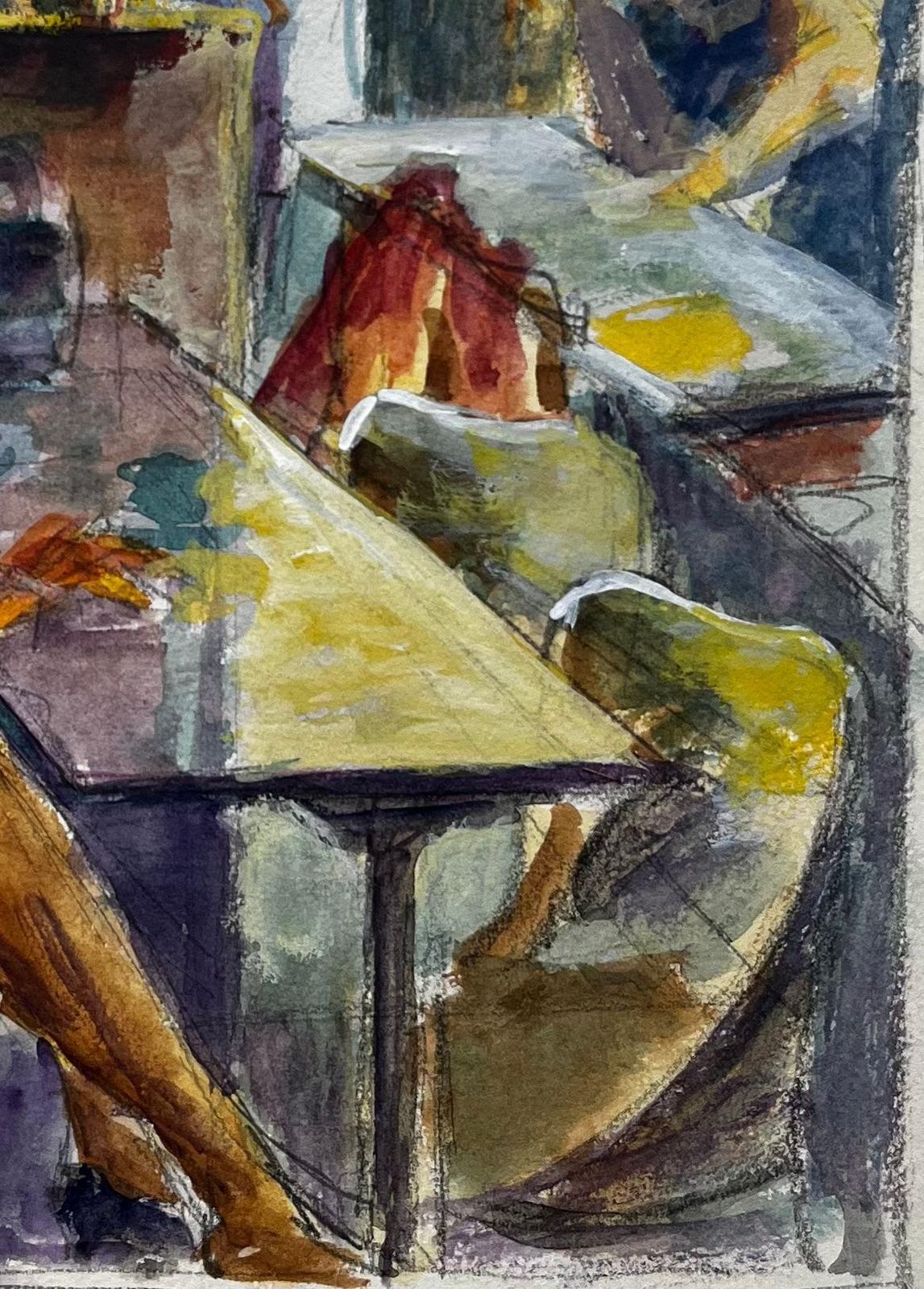 Guy Nicodcafé Interior With Seated Figures French Modernist Gouache By Guy Nicod photo Art