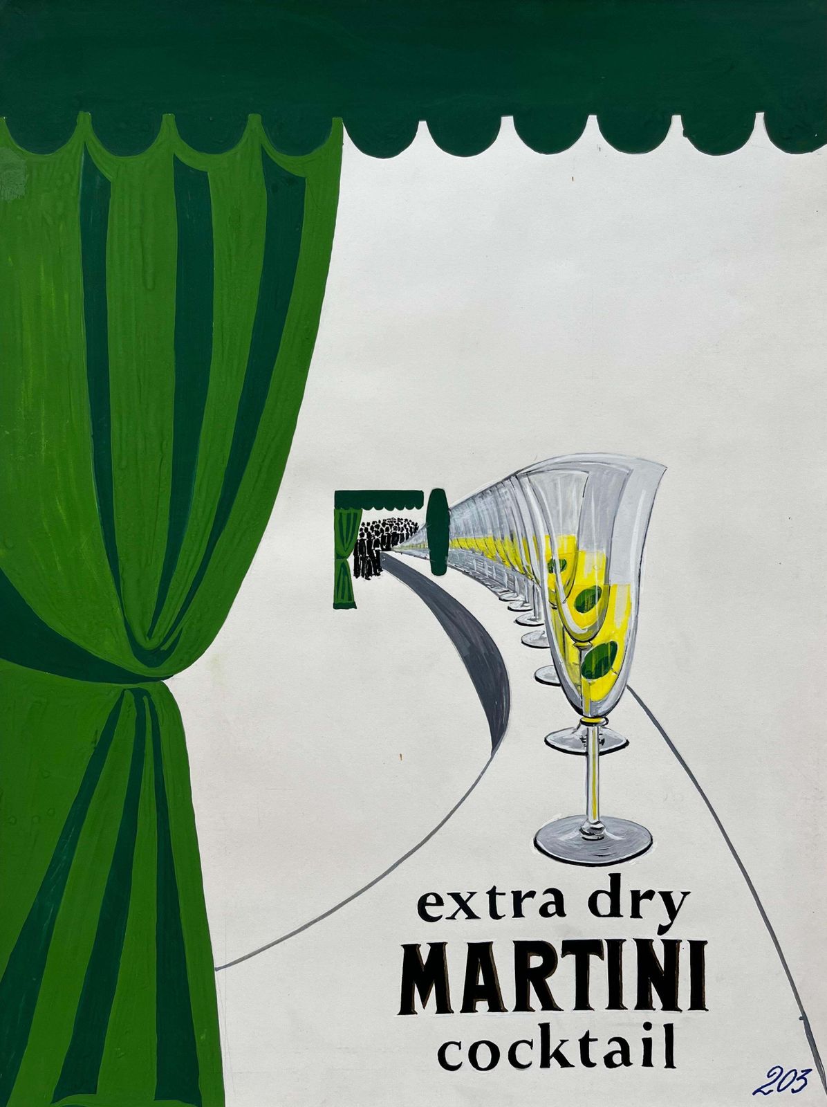 Guy Nicodmartini Advertising Design Extra Dry Cocktail French Modernist Gouache