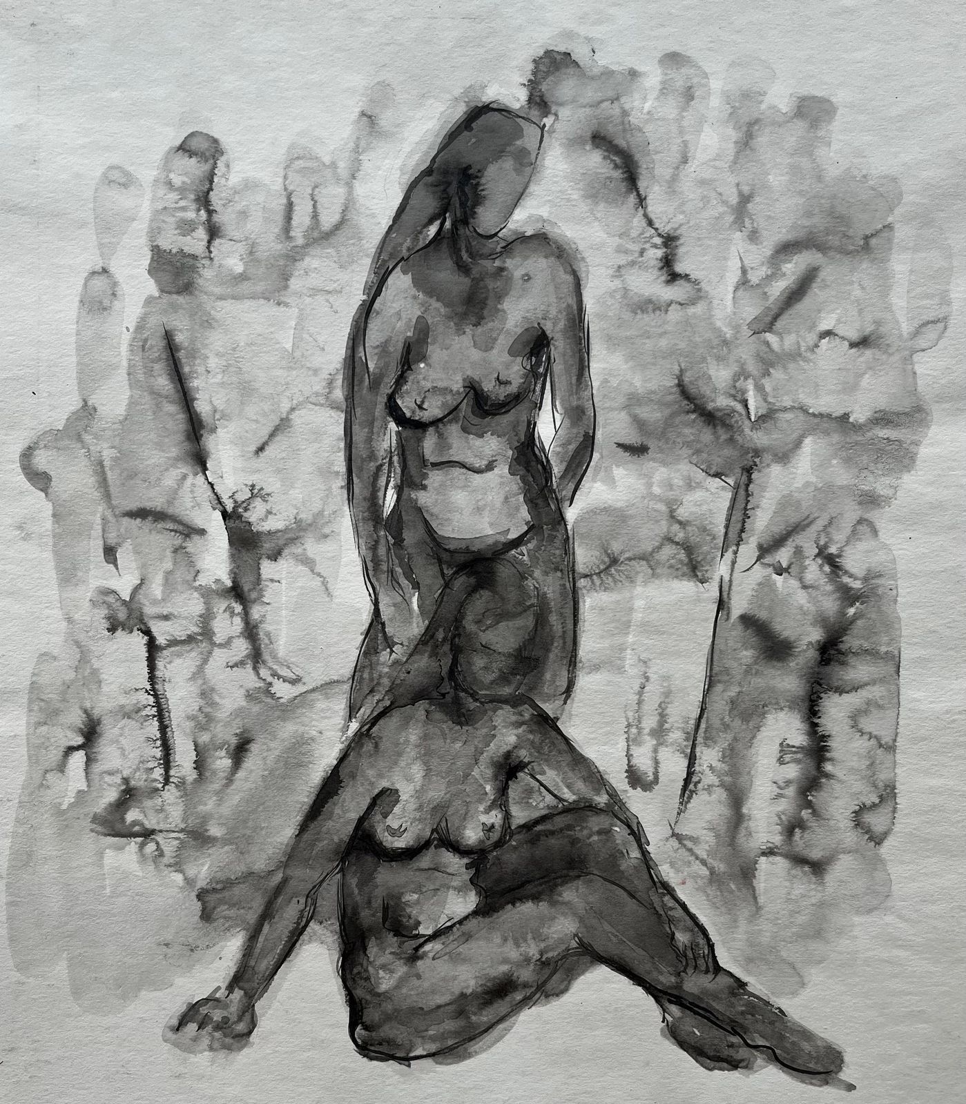 Guy Nicodtwo Female Nudes French Modernist Ink Wash Drawing By Guy Nicod