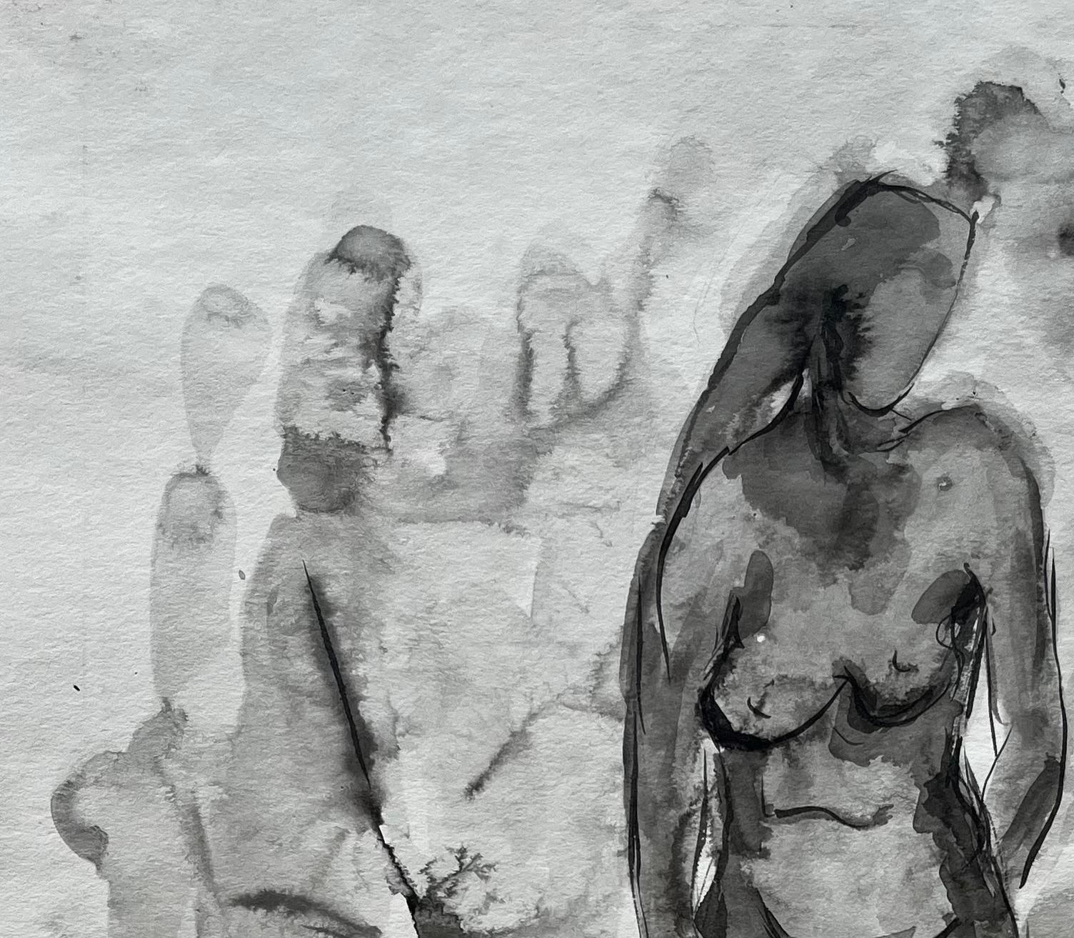 Guy Nicodtwo Female Nudes French Modernist Ink Wash Drawing By Guy Nicod photo for sale
