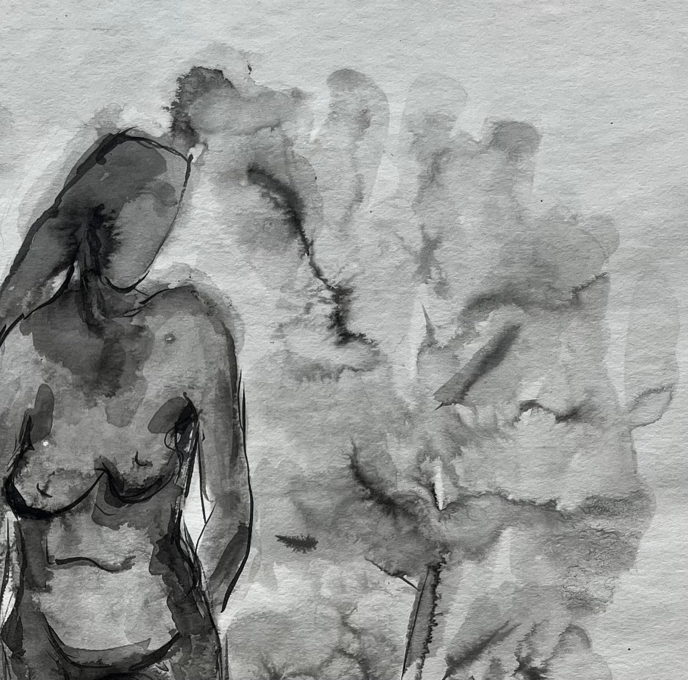 Guy Nicodtwo Female Nudes French Modernist Ink Wash Drawing By Guy Nicod photo Art