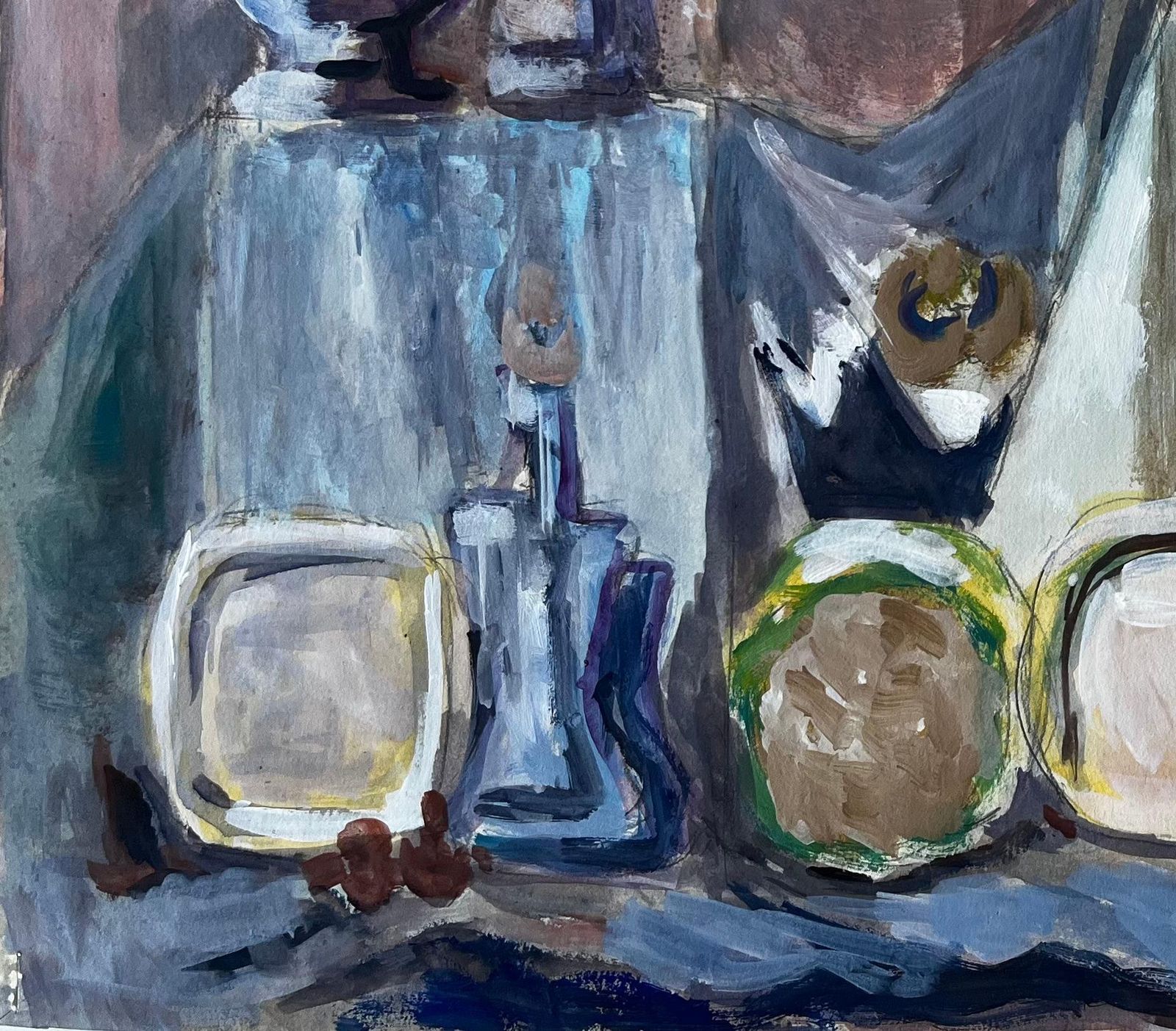 Guy Nicodmodernist Still Life With Bowls Bottles And Fruit French Gouache Painting photo 544.0