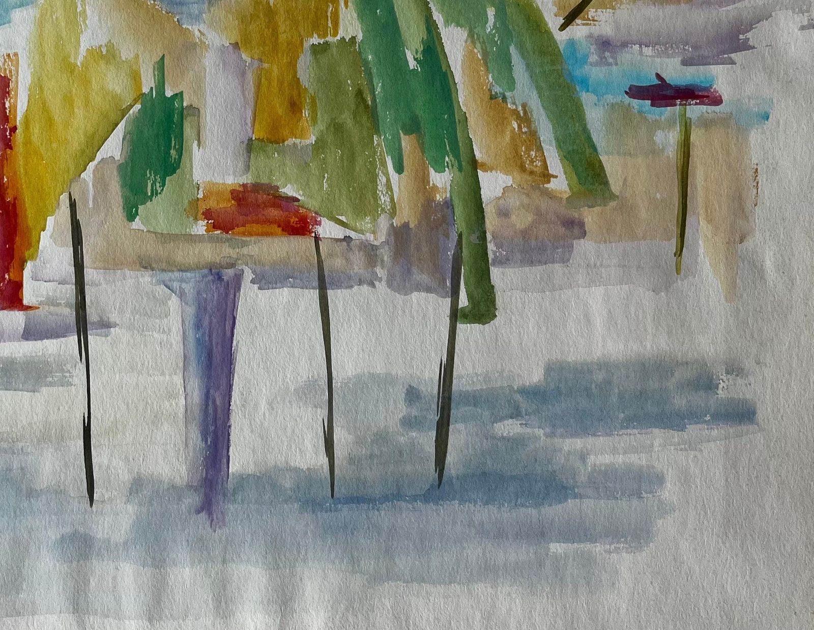 Guy Nicodabstract Landscape With Umbrellas French Modernist Watercolour Gouache photo for sale