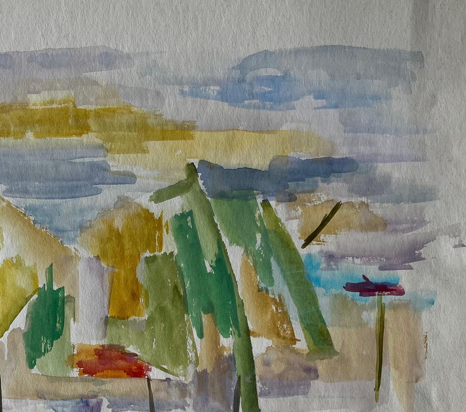 Guy Nicodabstract Landscape With Umbrellas French Modernist Watercolour Gouache photo Art