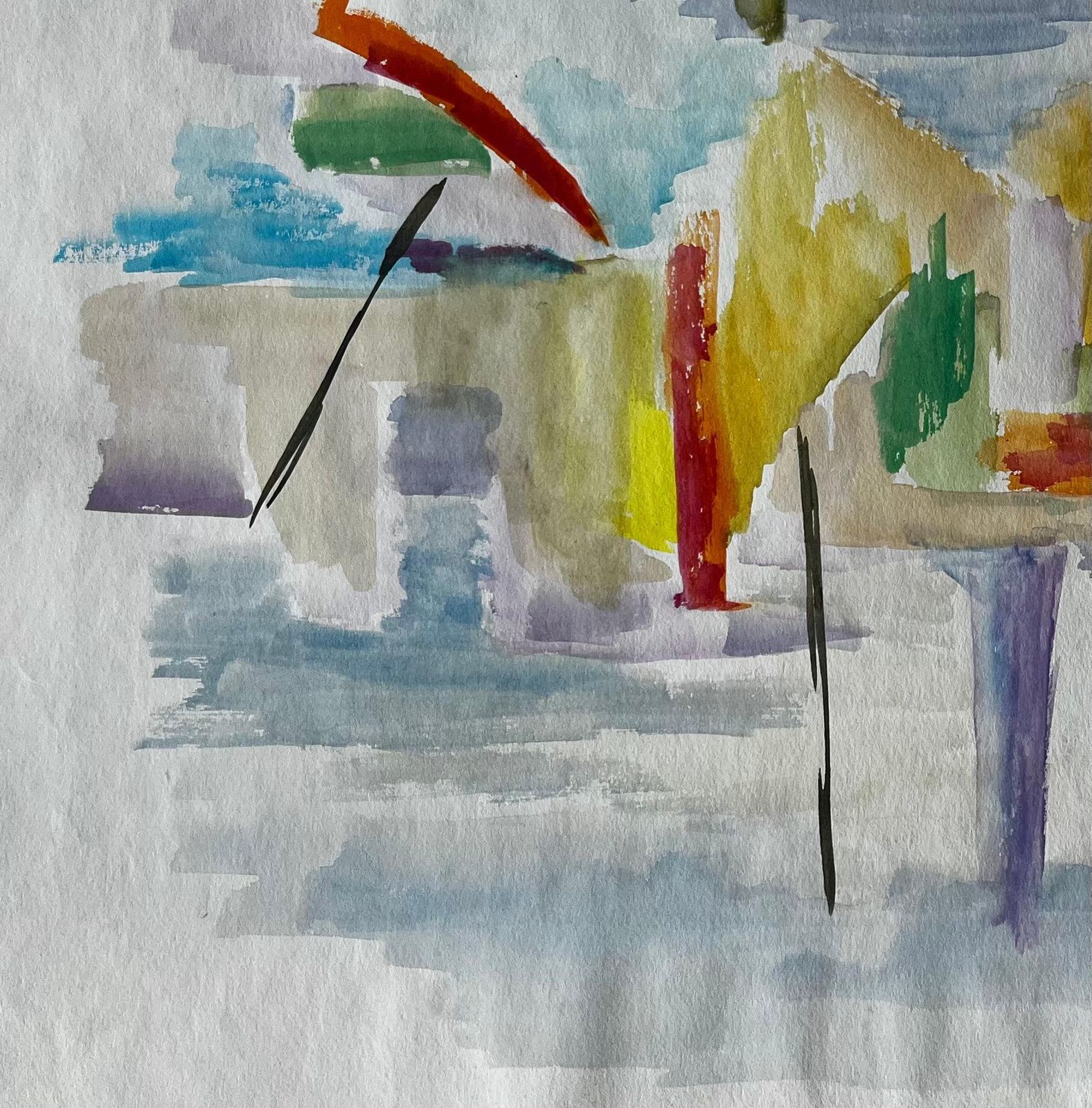Guy Nicodabstract Landscape With Umbrellas French Modernist Watercolour Gouache photo vinterior