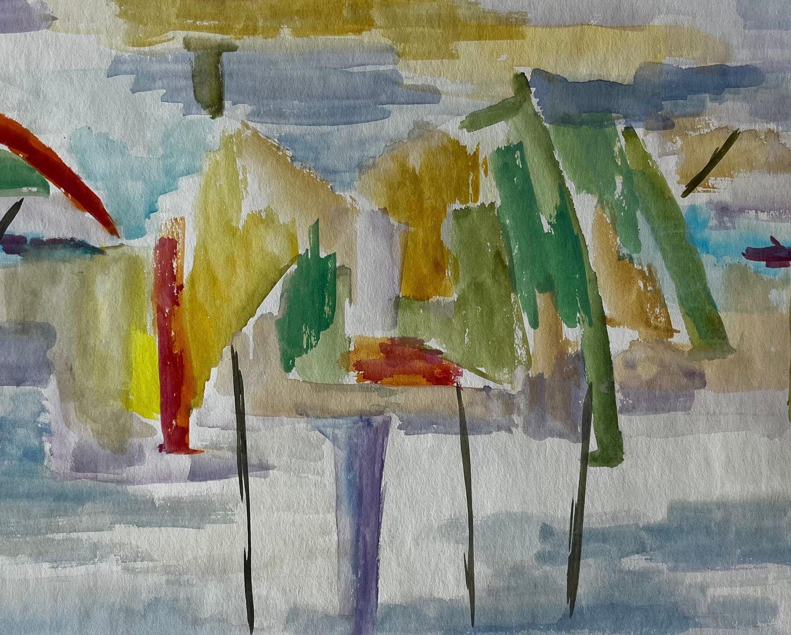 Guy Nicodabstract Landscape With Umbrellas French Modernist Watercolour Gouache photo buy