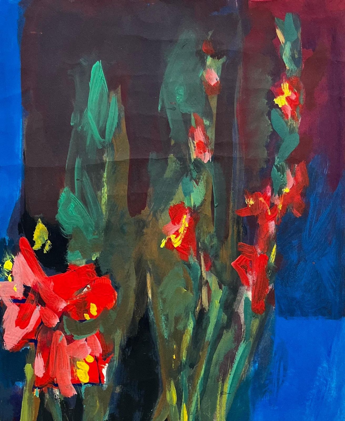 Guy Nicodvibrant Floral Still Life With Red Gladiolus And Wine Bottles French Modernist photo Art