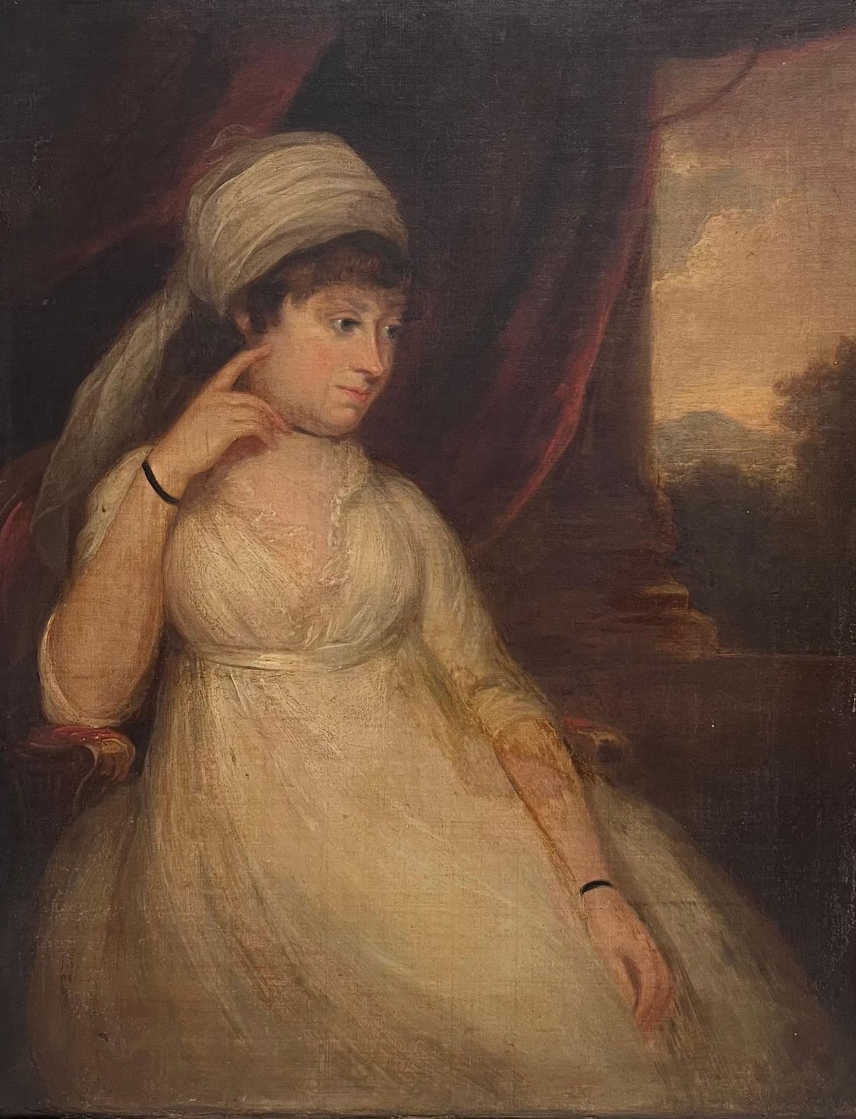 Georgian English Periodfine 18th Century English Georgian Portrait Of A Lady Seated In Parkland Estate photo furniture