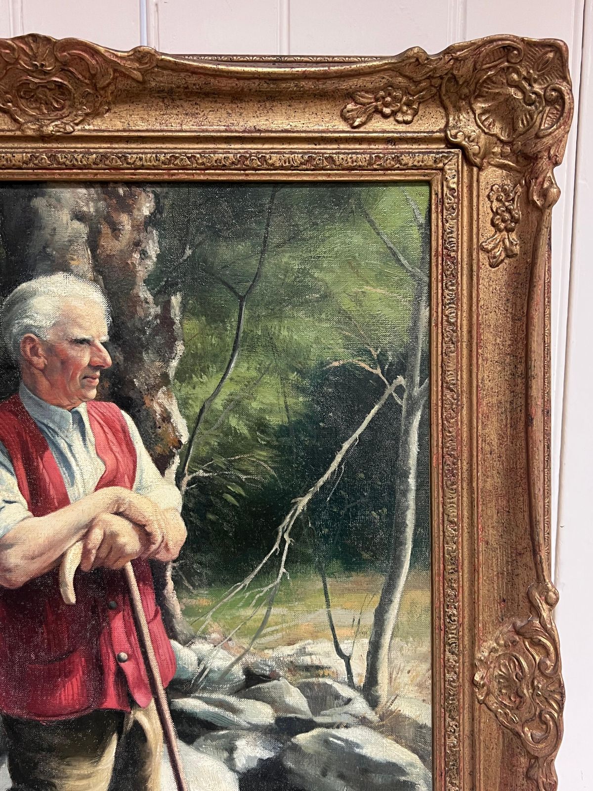 John Edwardsthe Shepherd With Border Collie Dog Traditional Rural English Life Oil Portrait photo for sale