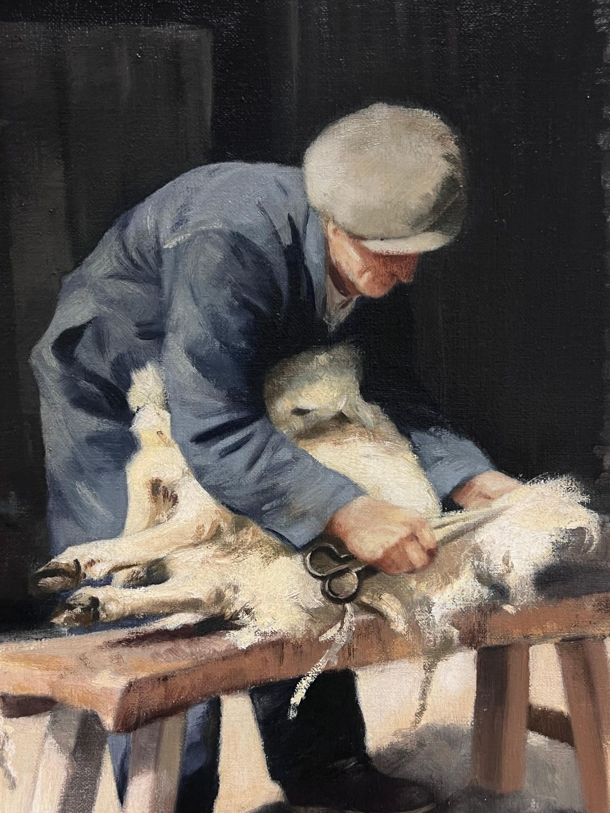 John Edwardsthe Sheep Shearer Shepherd With Border Collie Dog Traditional Rural Portrait Oil photo for sale