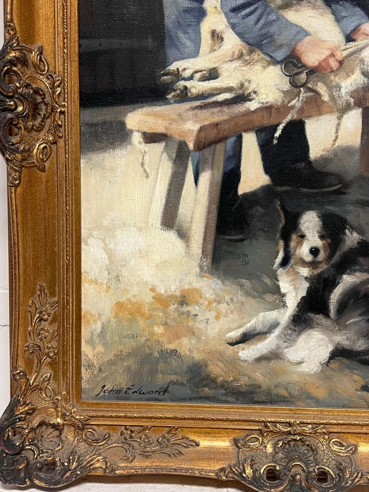 John Edwardsthe Sheep Shearer Shepherd With Border Collie Dog Traditional Rural Portrait Oil photo 1069.0