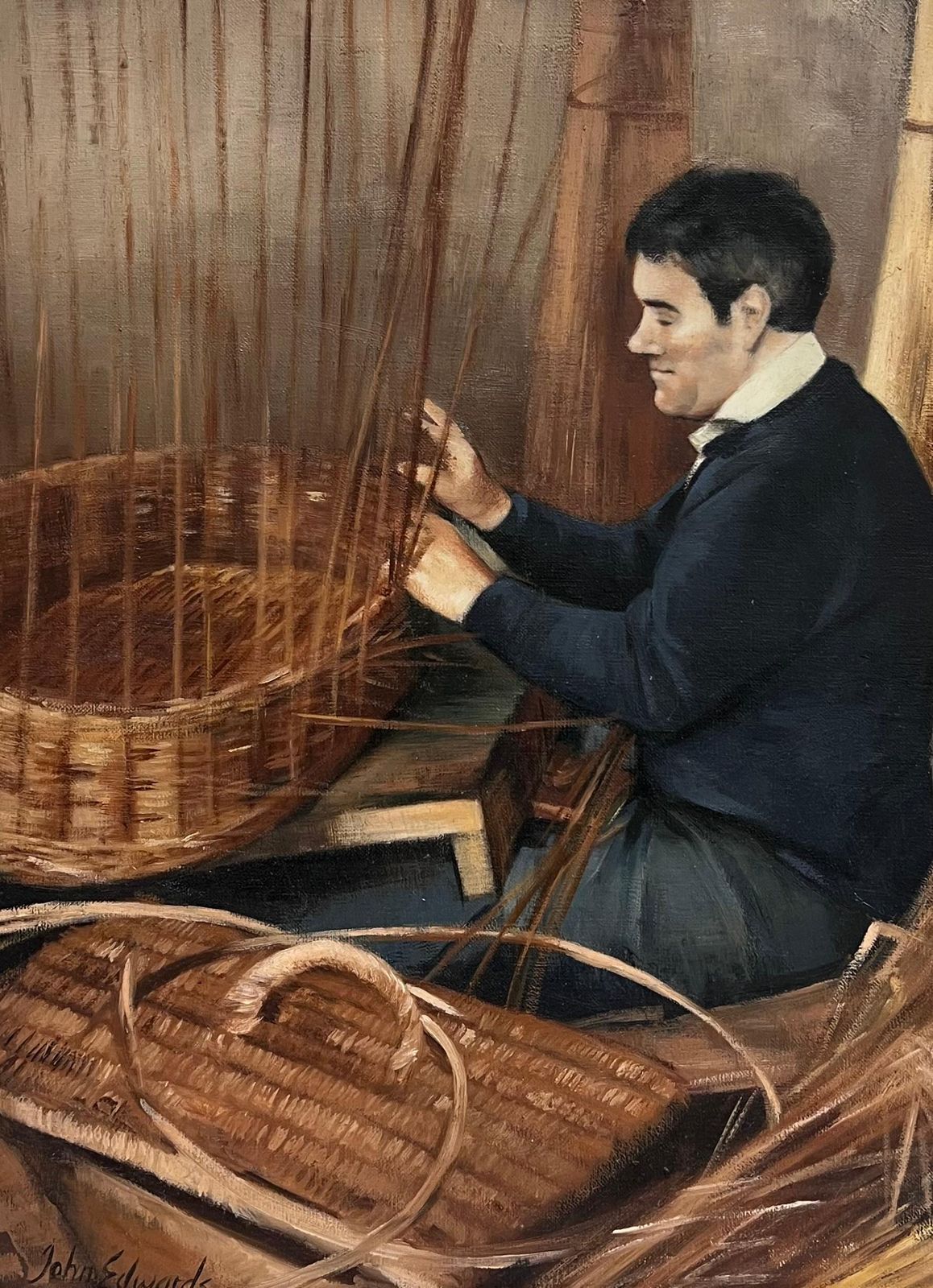 John Edwardsthe Basket Weaver Traditional English Rural Crafts Oil Painting Portrait photo furniture