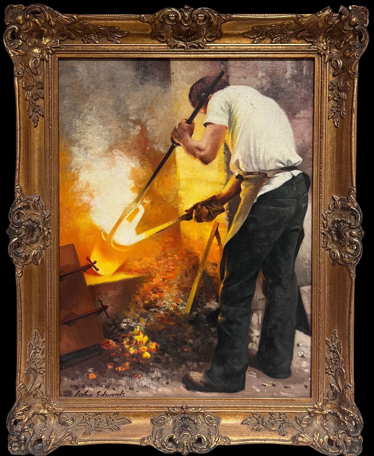 John Edwardsthe Blacksmiths Forge Traditional English Rural Life Portrait Oil Painting
