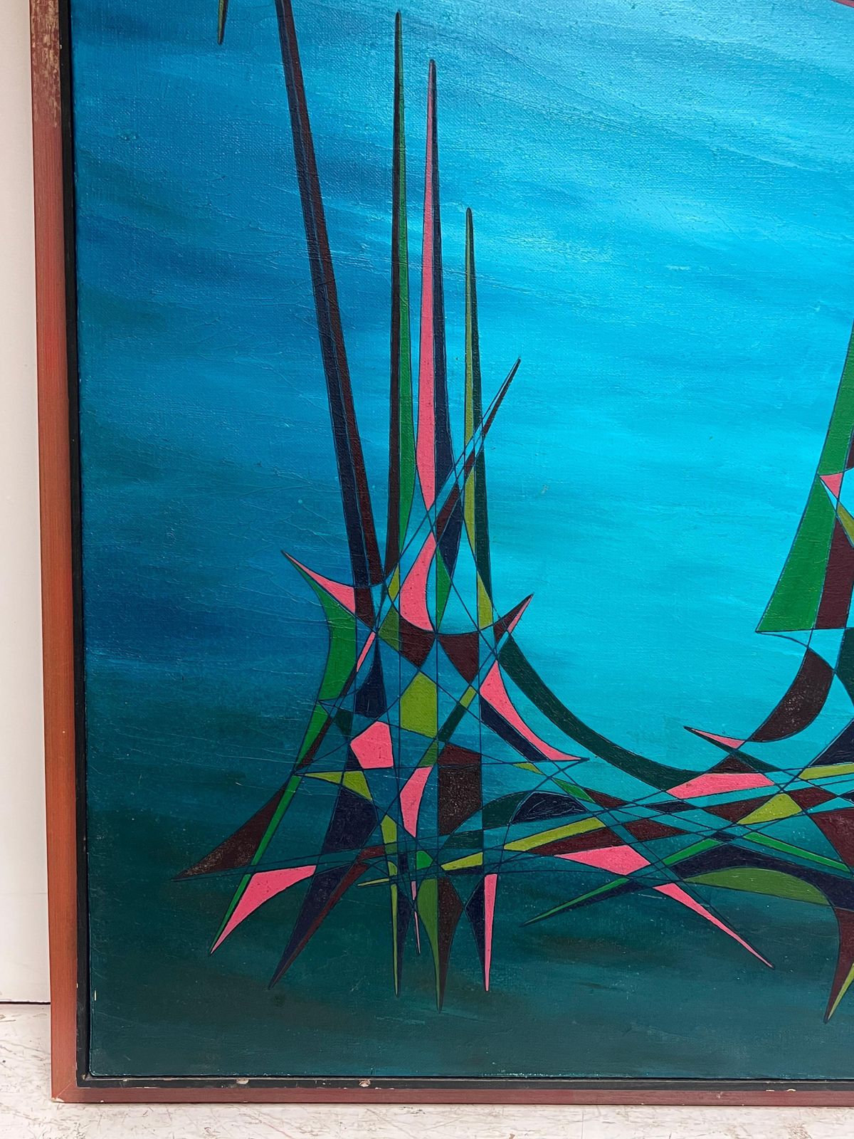 Serge Guerin (1916)20th Century French Geometric Abstract Surrealist Composition Large Oil Painting photo vinterior