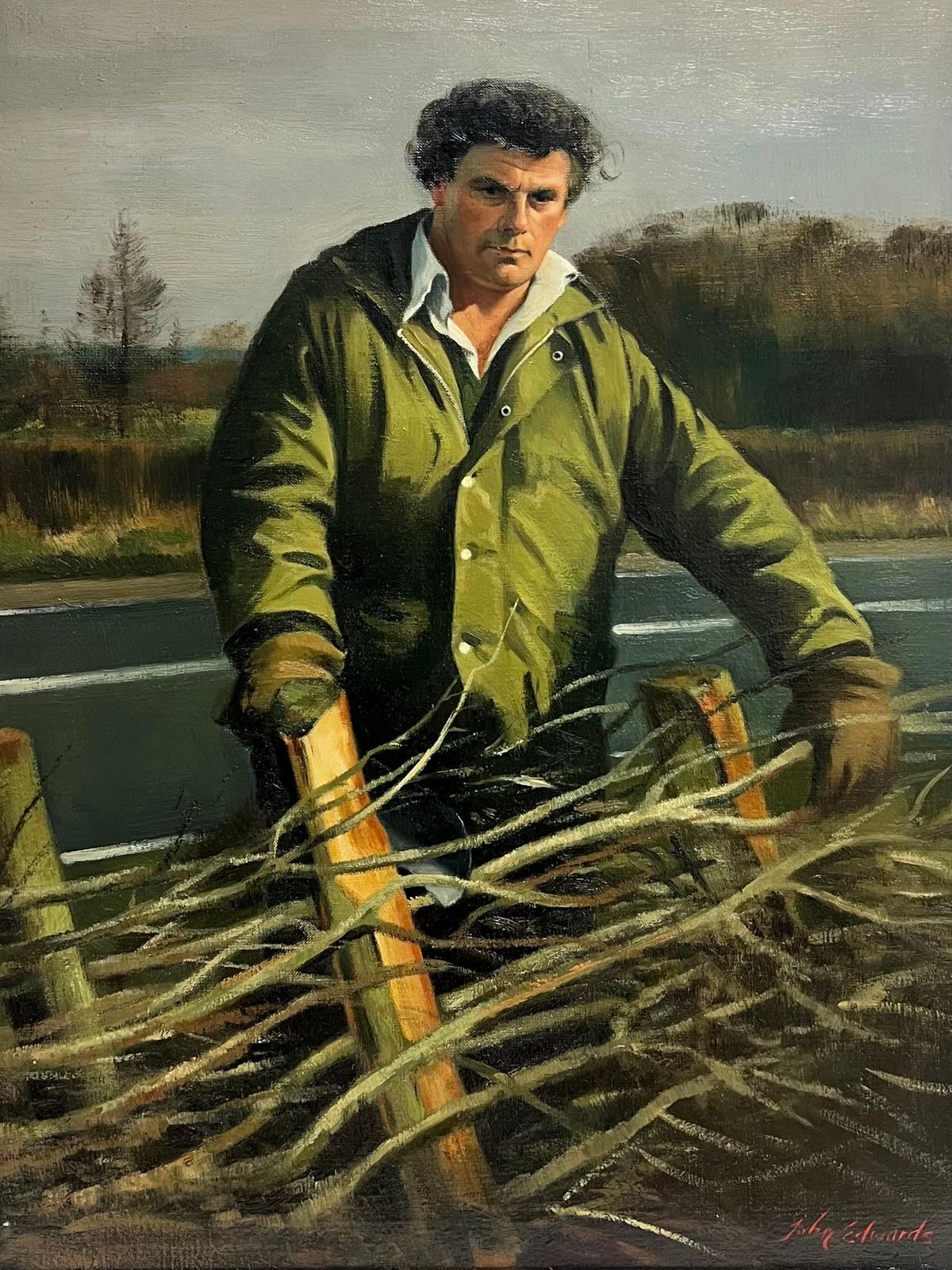 John Edwardsthe Fencer Traditional English Rural Crafts Portrait Oil Painting photo furniture