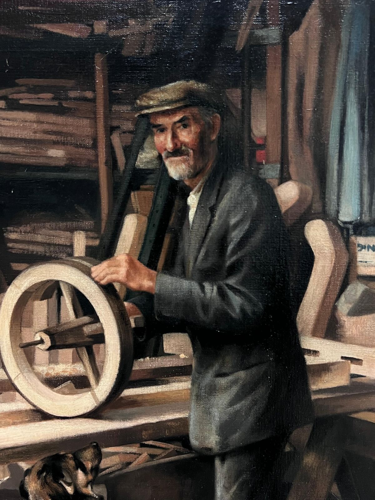 John Edwardstraditional English Signed Oil Painting Portrait Of Carpenter In Workshop photo for sale
