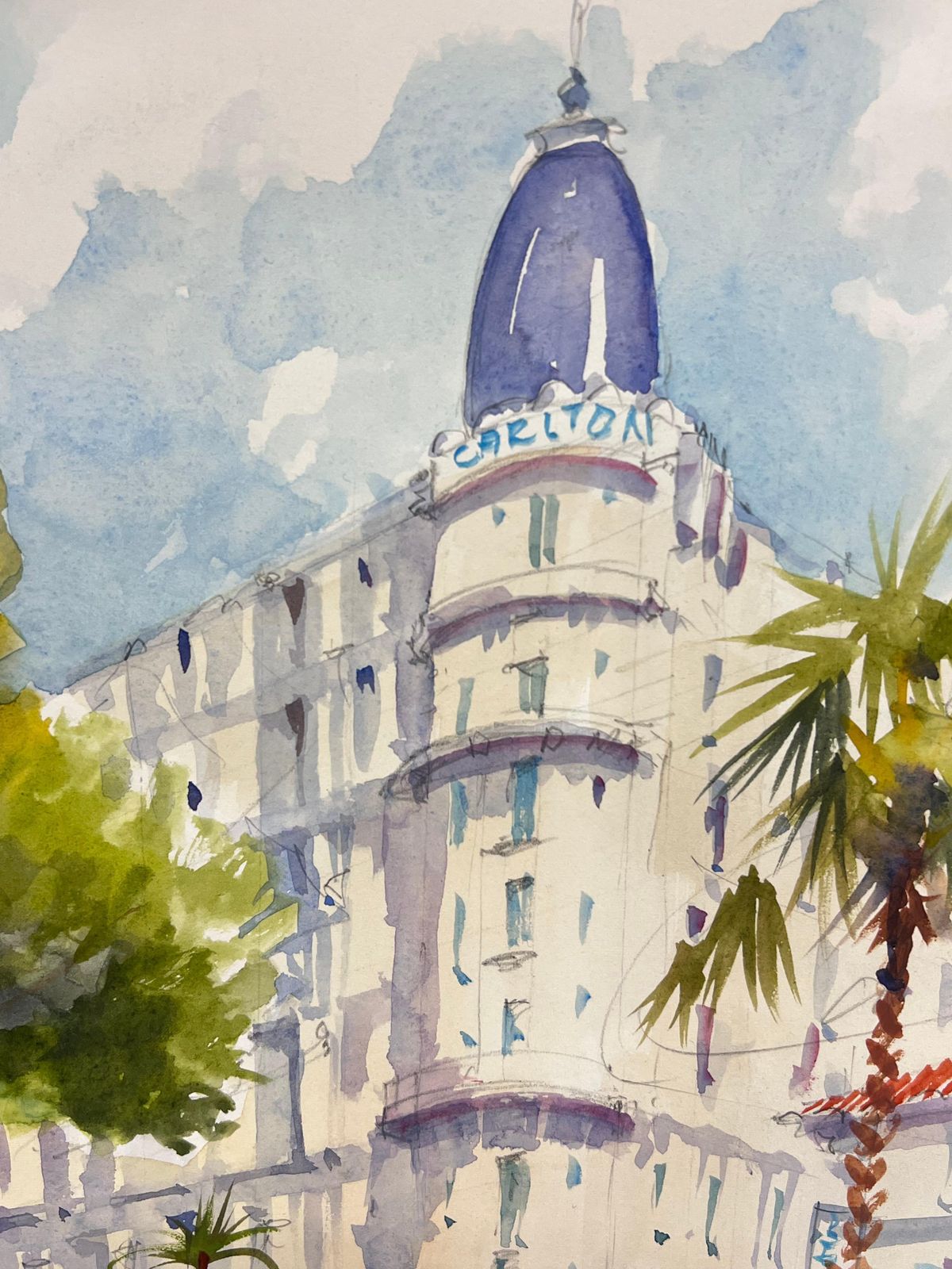 French Impressionistla Croissette Cannes Carlton Hotel Busy Beach & Figures Signed Original Painting photo Art