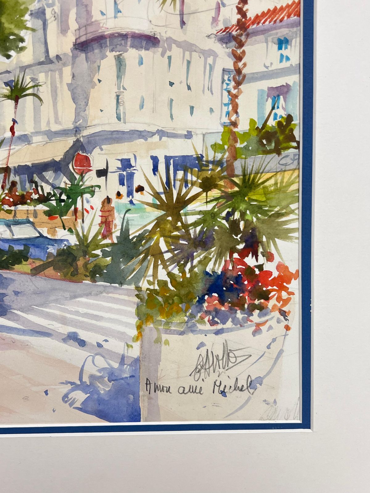 French Impressionistla Croissette Cannes Carlton Hotel Busy Beach & Figures Signed Original Painting photo vinterior