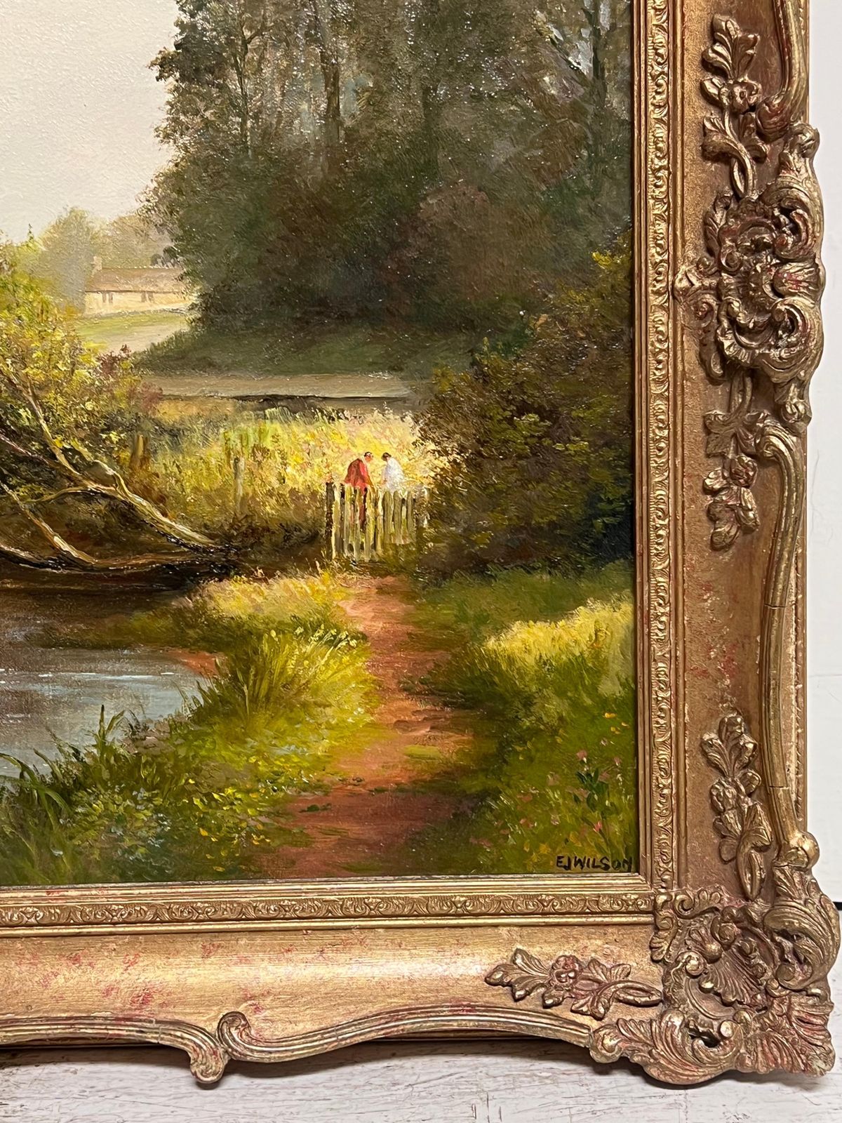 E. J. Wilsonlarge Traditional English Rural Oil Painting River Landscape Old Stone Bridge photo 998.0
