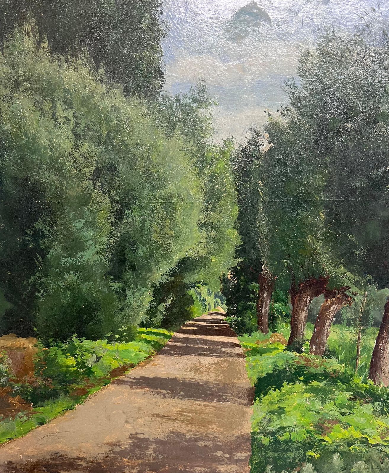 French School Antique French Impressionist Oil Woodland Avenue Trees Dappled Sunlight Path photo Art