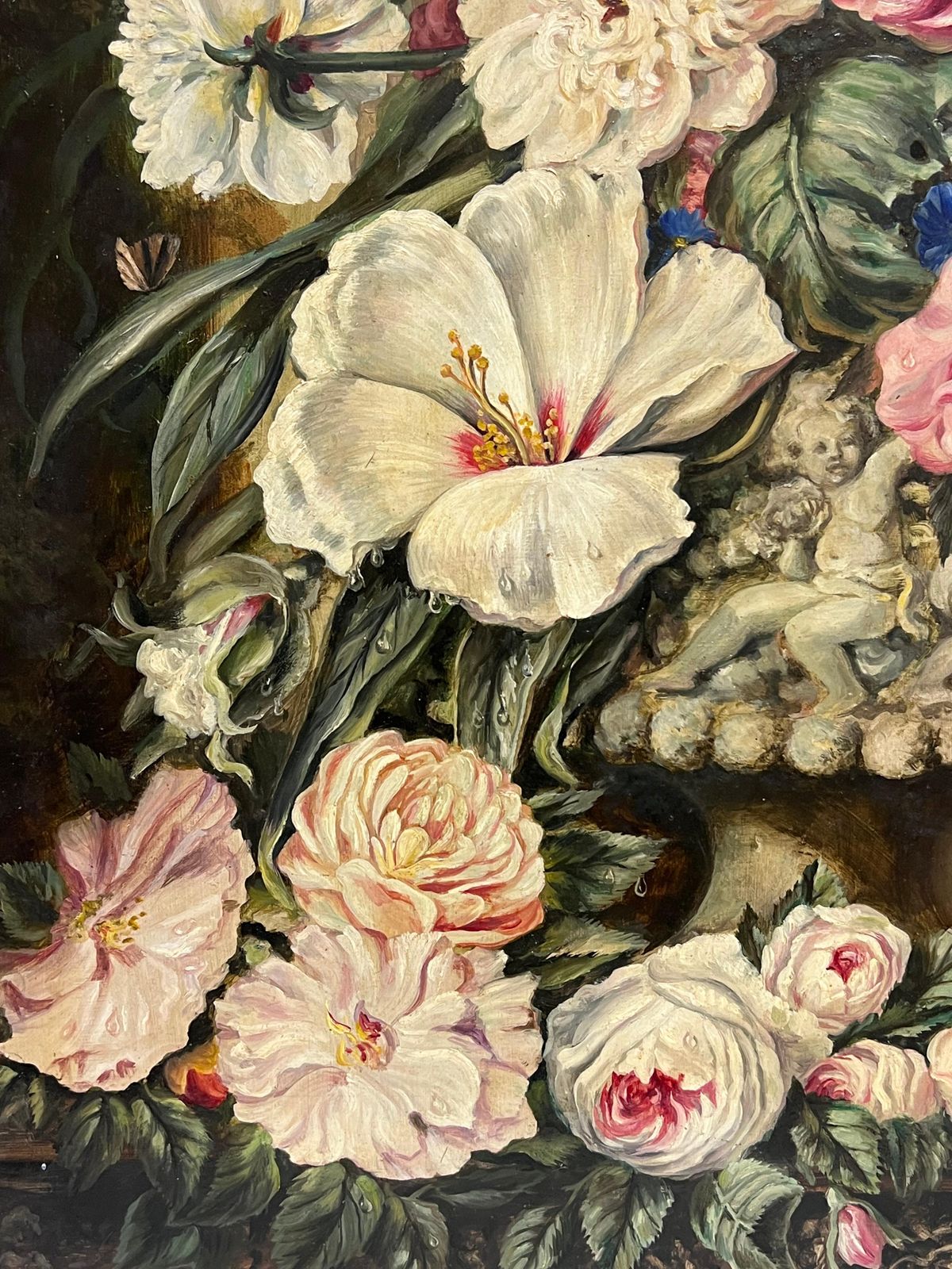 Antique Englishfine English Still Life Flowers Exotic Bird And Fruit Large Oil Painting Signed photo vintage