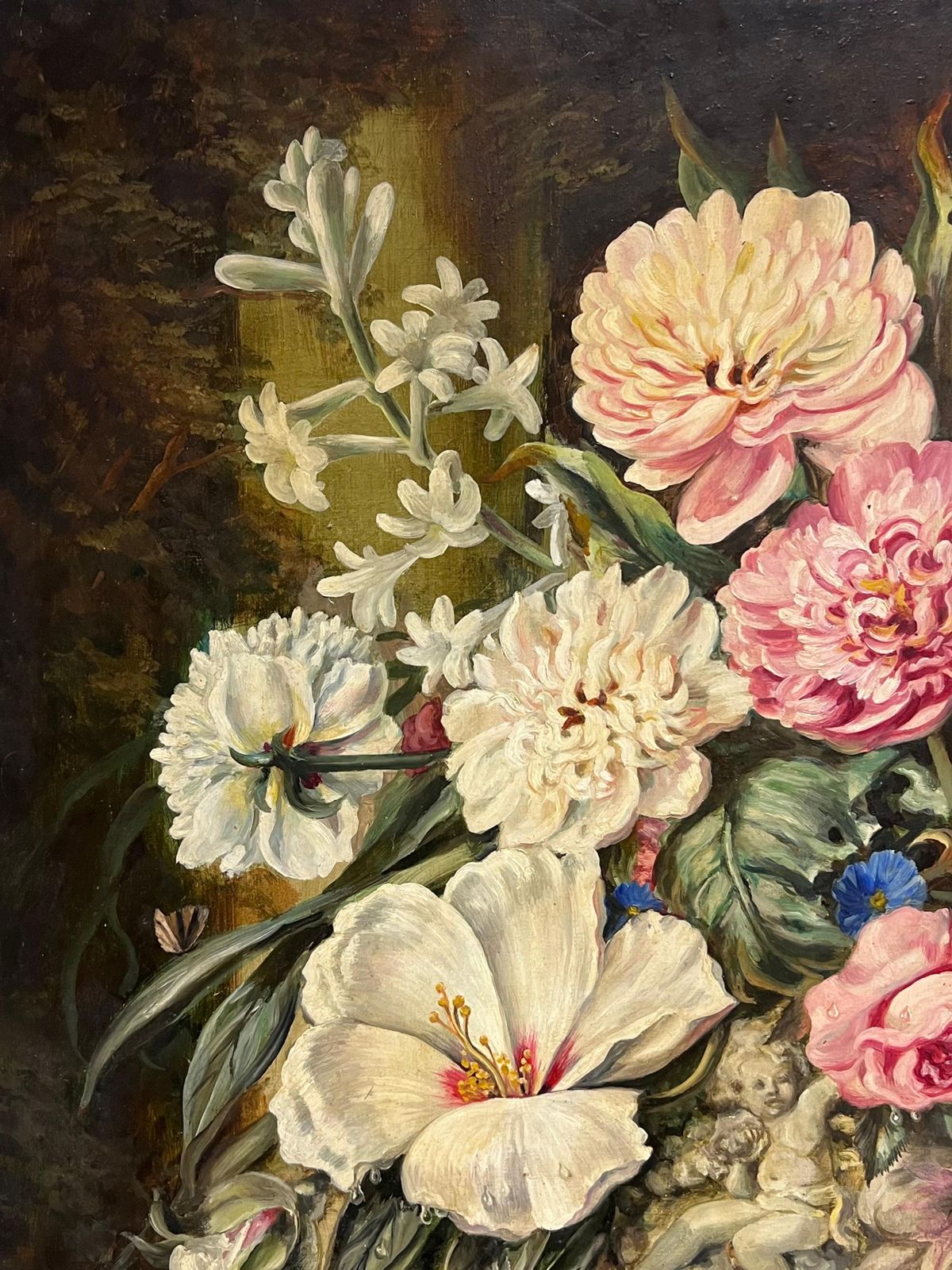 1009.0 Antique Englishfine English Still Life Flowers Exotic Bird And Fruit Large Oil Painting Signed photo